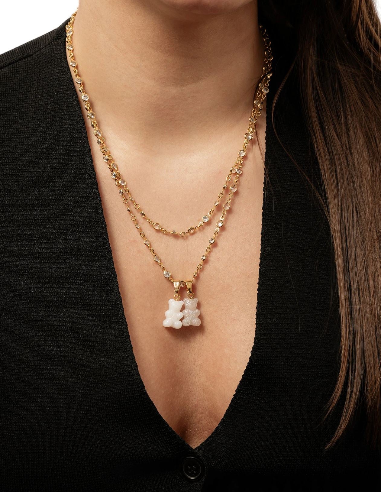 Vintage Bear Glitter Pendant Necklace with Gold Chain - Perfect for Valentine's Day Gifts, Anniversary Presents & Everyday Jewelry