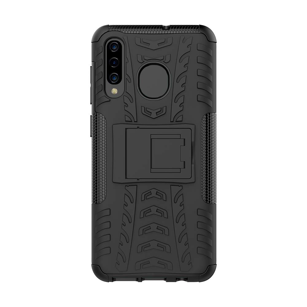 Shockproof Slim Protective Hard Phone Case with Kickstand for Samsung Galaxy A20 - Durable Cover for Everyday Use, Work & Outdoor Activities (Black)