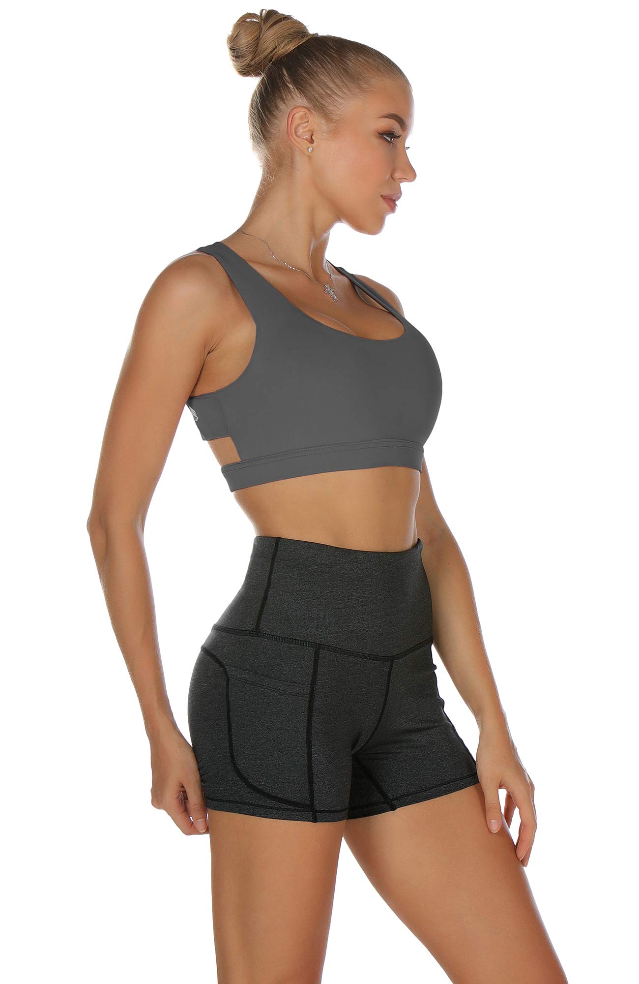 Icyzone Women's Strappy Sports Bra - Supportive High-Impact Workout & Yoga Top with Removable Pads - Perfect for Gym, Running, Pilates & Active Lifestyle