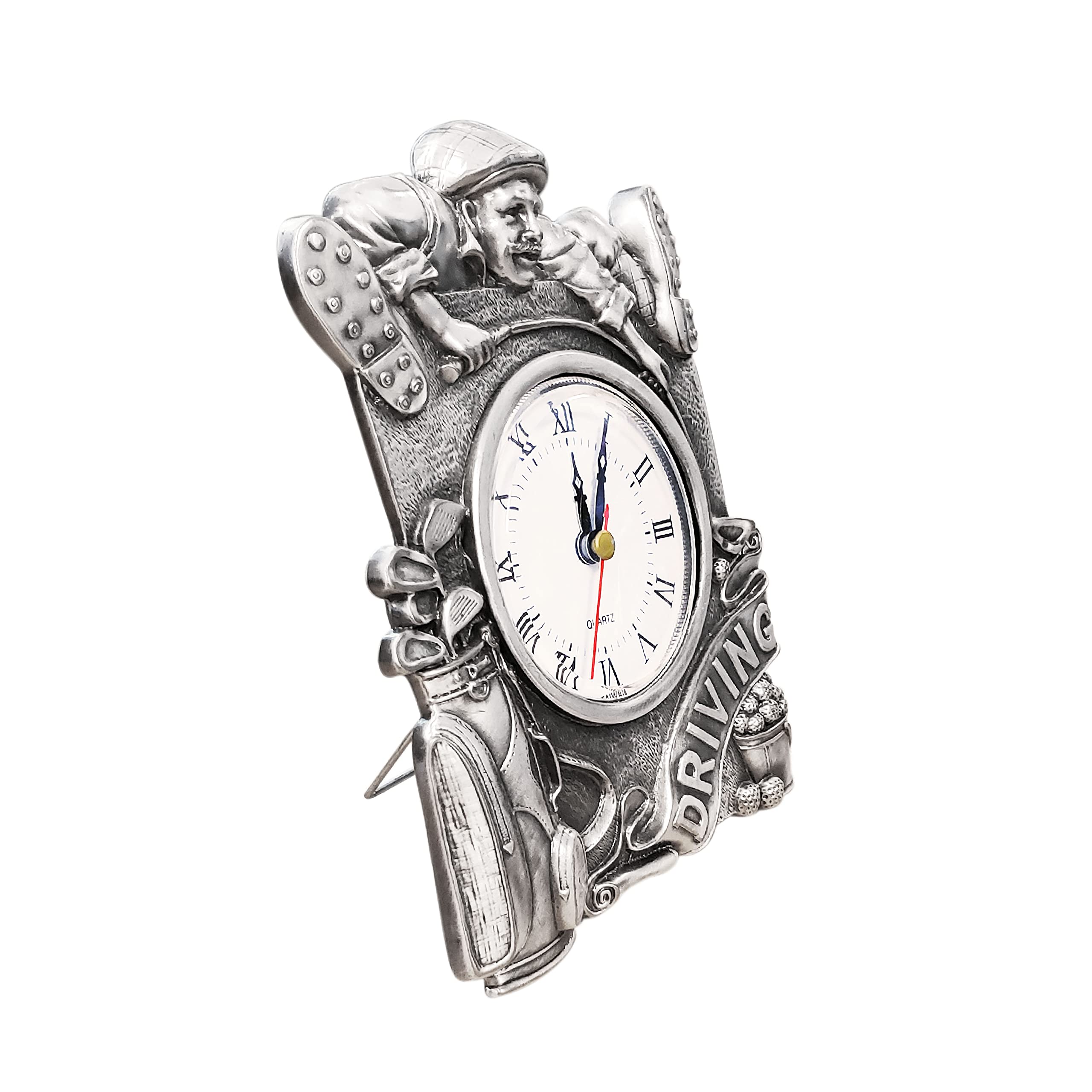 Premium Navika PGA Golf Driving Pewter Desk Clock – Silver, 5 x 7 Inches – Perfect Office Decor & Golf Lover Gift for Home, Office, or Golf Clubhouse