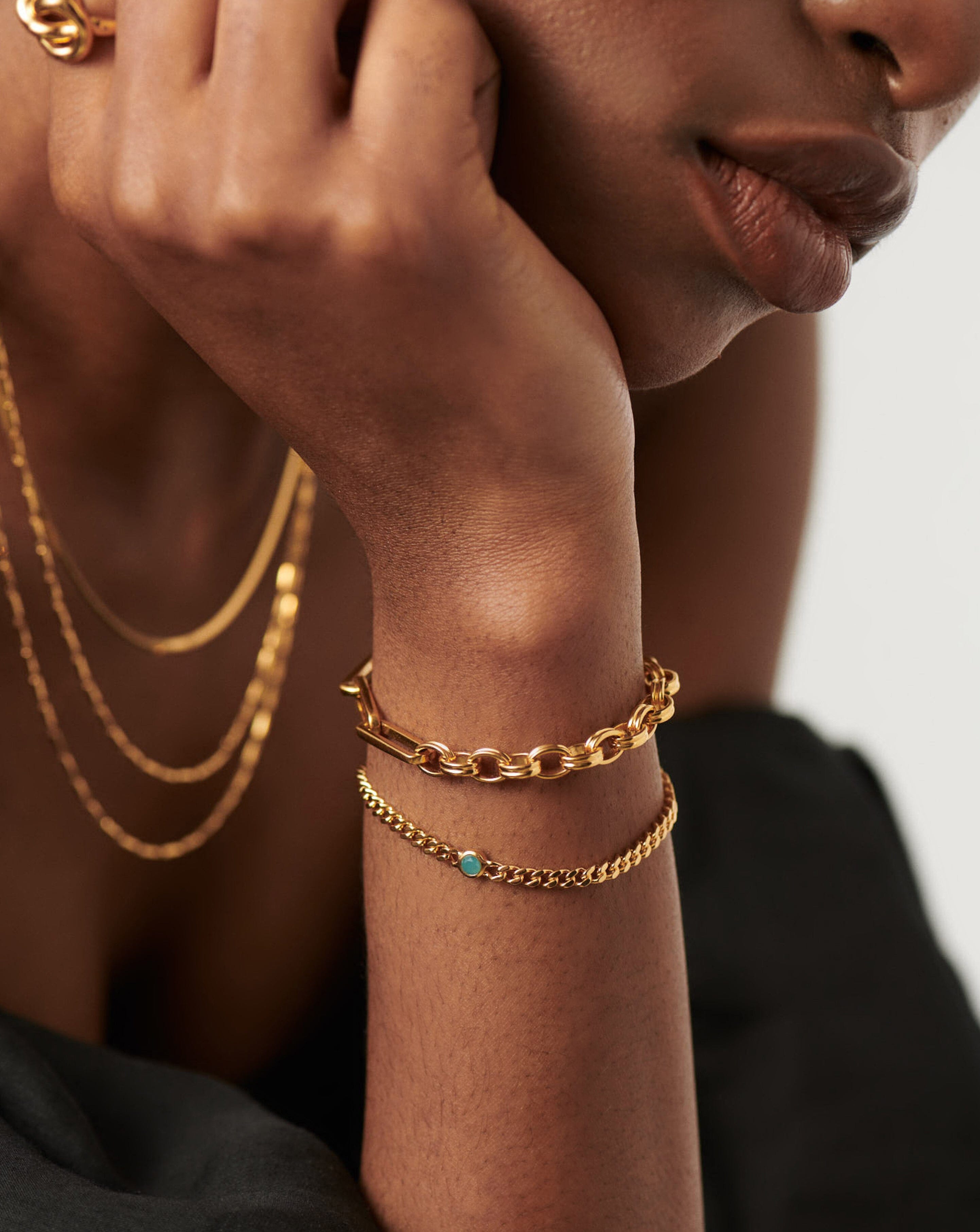 March Birthstone Aqua Chalcedony Bracelet | 18k Gold Plated Vermeil Chain | Perfect Gift for Women, Birthday, Anniversary & Everyday Wear