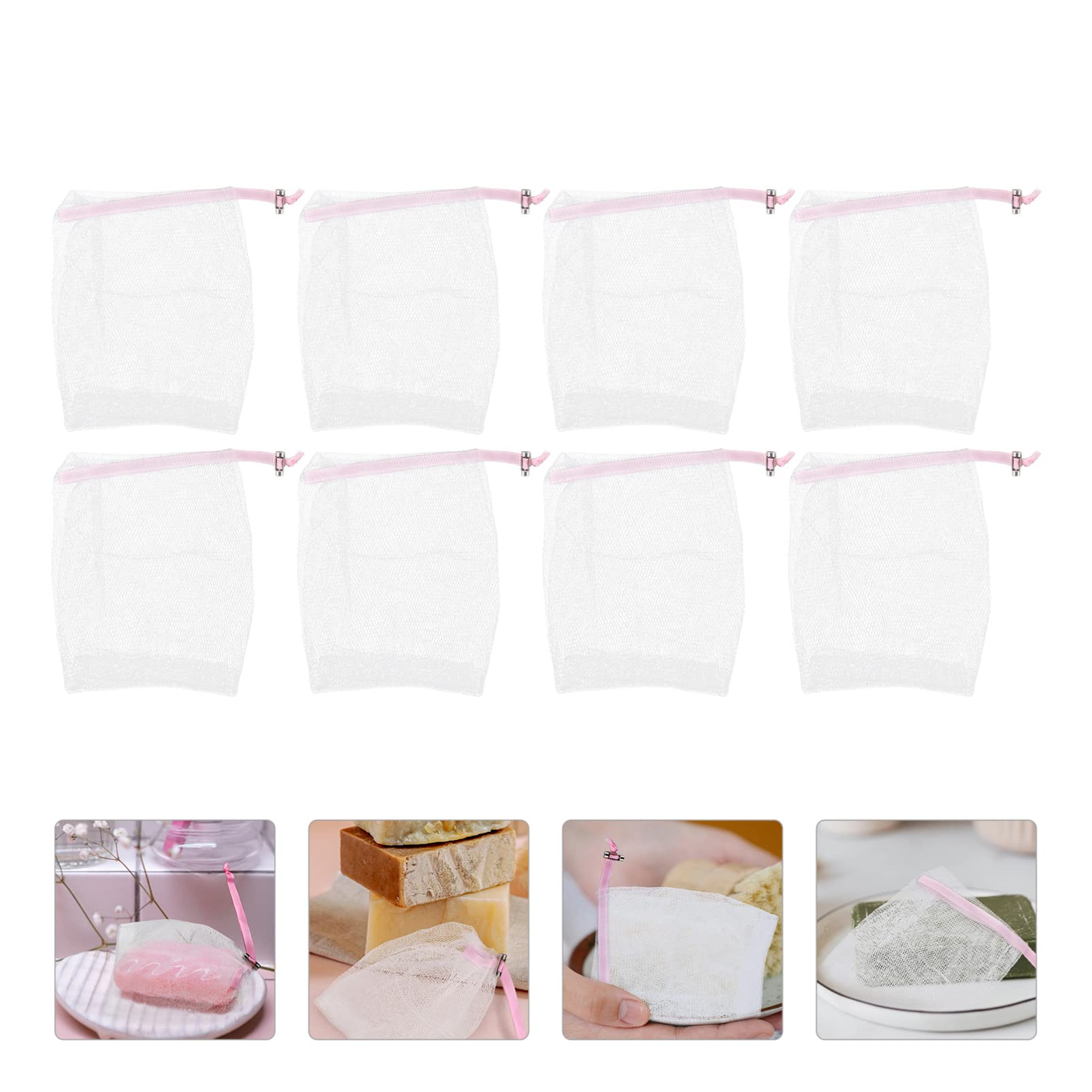 8PCS Mesh Soap Saver Bags with Drawstring - Reusable Exfoliating Shower Pouches for Face Cleansing & Body Scrub - Perfect for Bath, Travel & Eco-Friendly Soap Storage