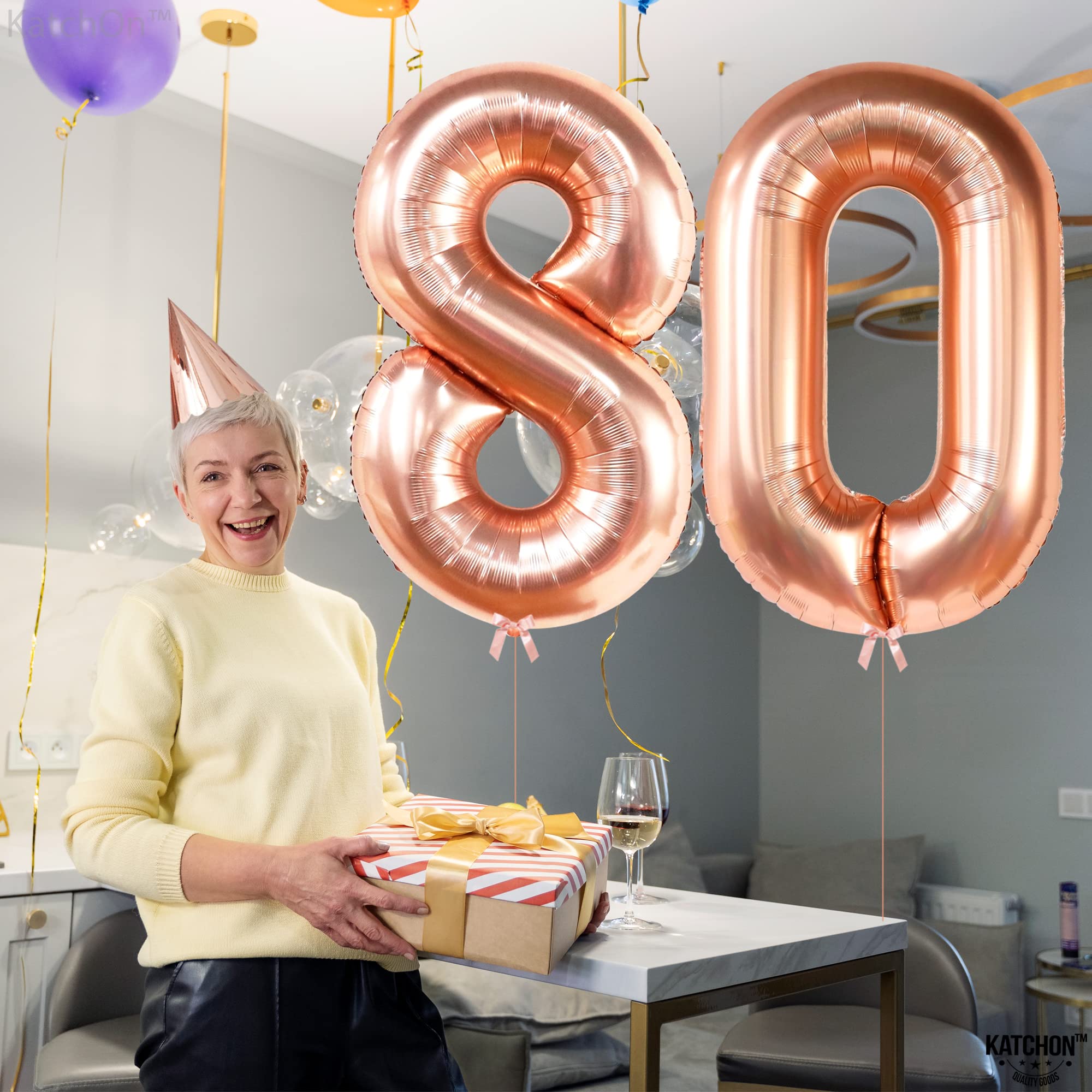 KatchOn 40 Inch Rose Gold 80 Balloon Numbers - Giant 80th Birthday Balloons for Women | Elegant Rose Gold Party Decorations | Perfect for 80th Birthday Celebrations, Anniversaries & Milestone Events