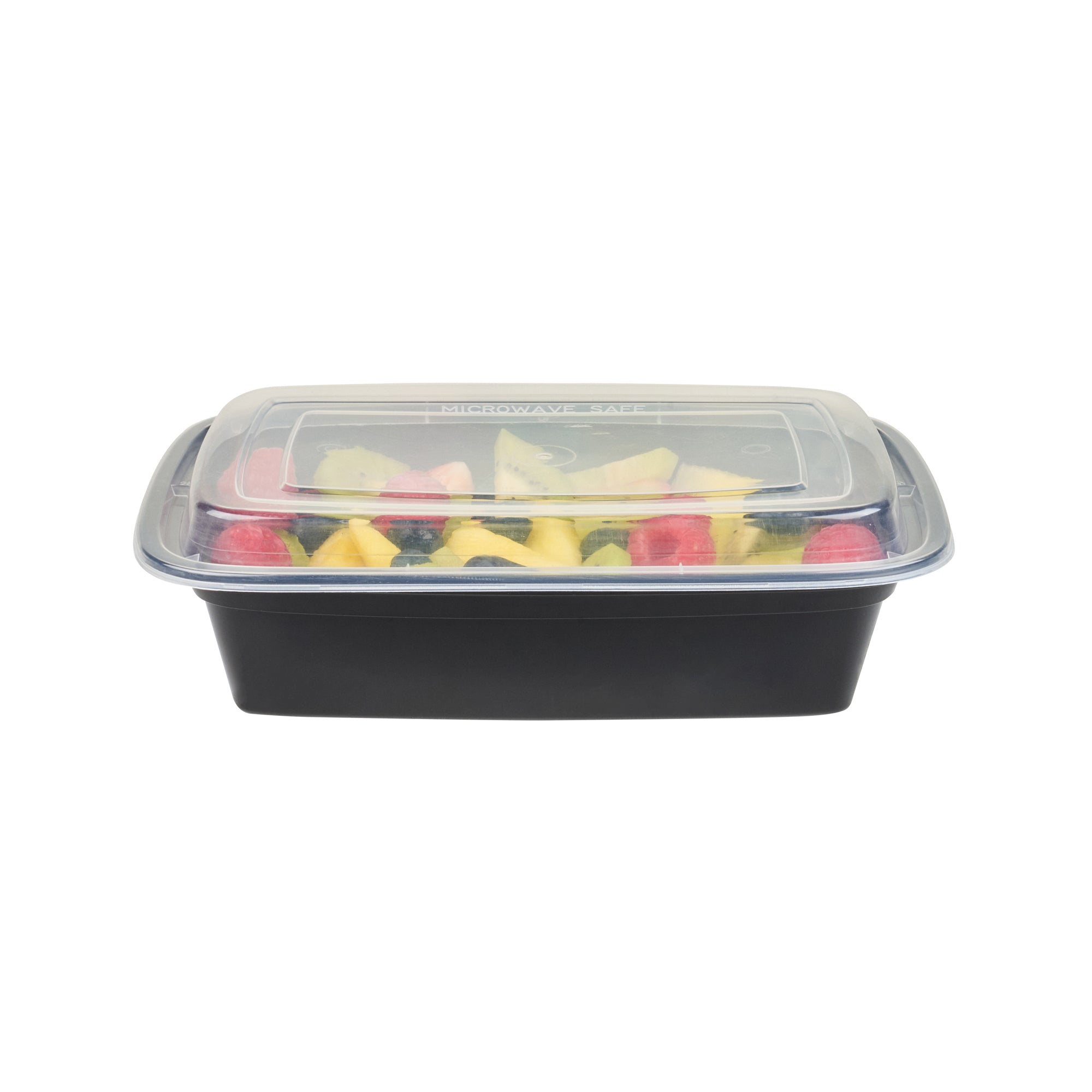 38 oz Black Rectangle Plastic Food Storage Containers with Clear Lids - Microwave Safe To-Go Boxes (8.75