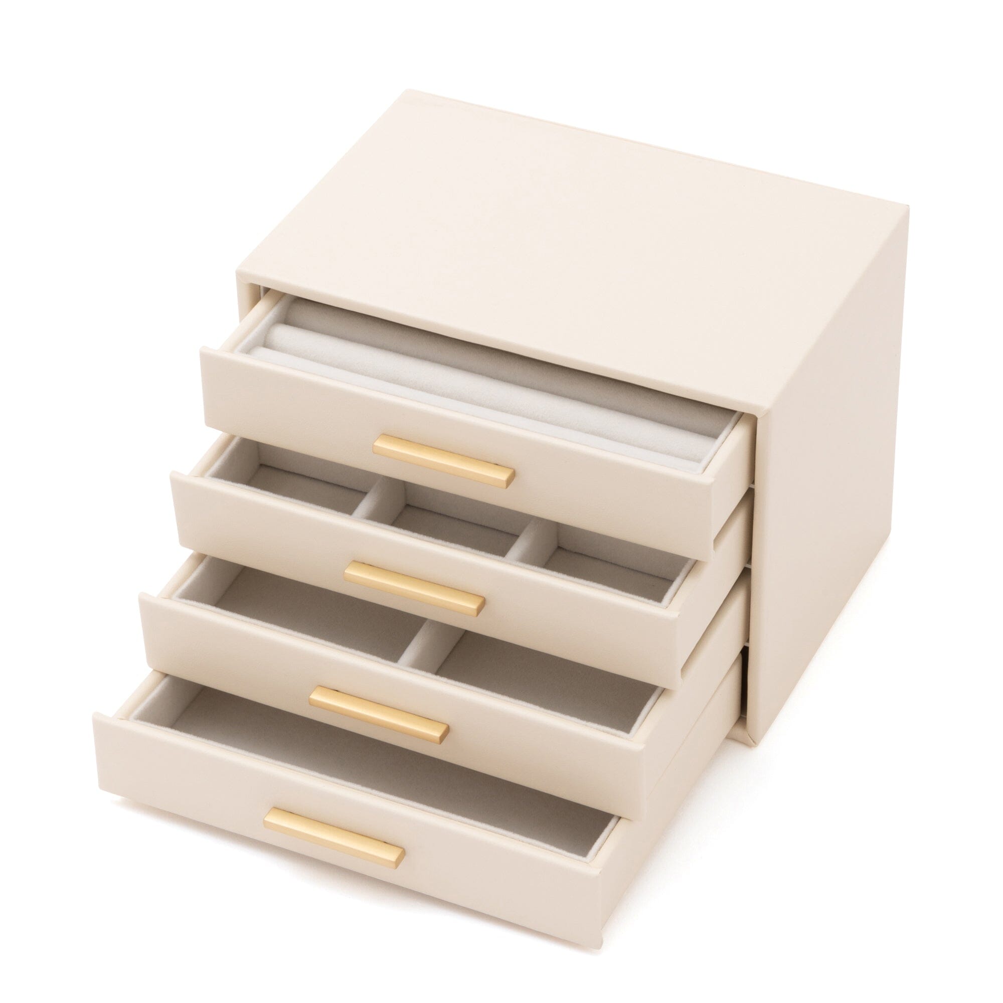 White 4-Section Drawer Jewelry Box - Perfect for Organizing Necklaces, Rings & Earrings on Dresser or Vanity