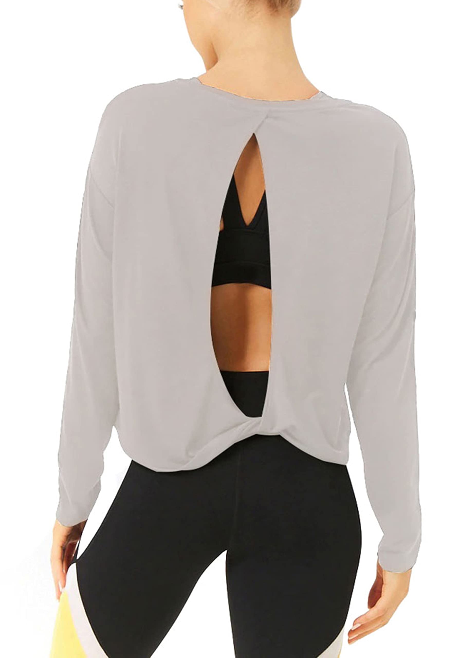 Bestisun Women's Long Sleeve Workout Shirts - Yoga & Dance Tops with Open Back Design - Breathable Athletic Clothes for Gym, Running, Pilates & Fitness Training