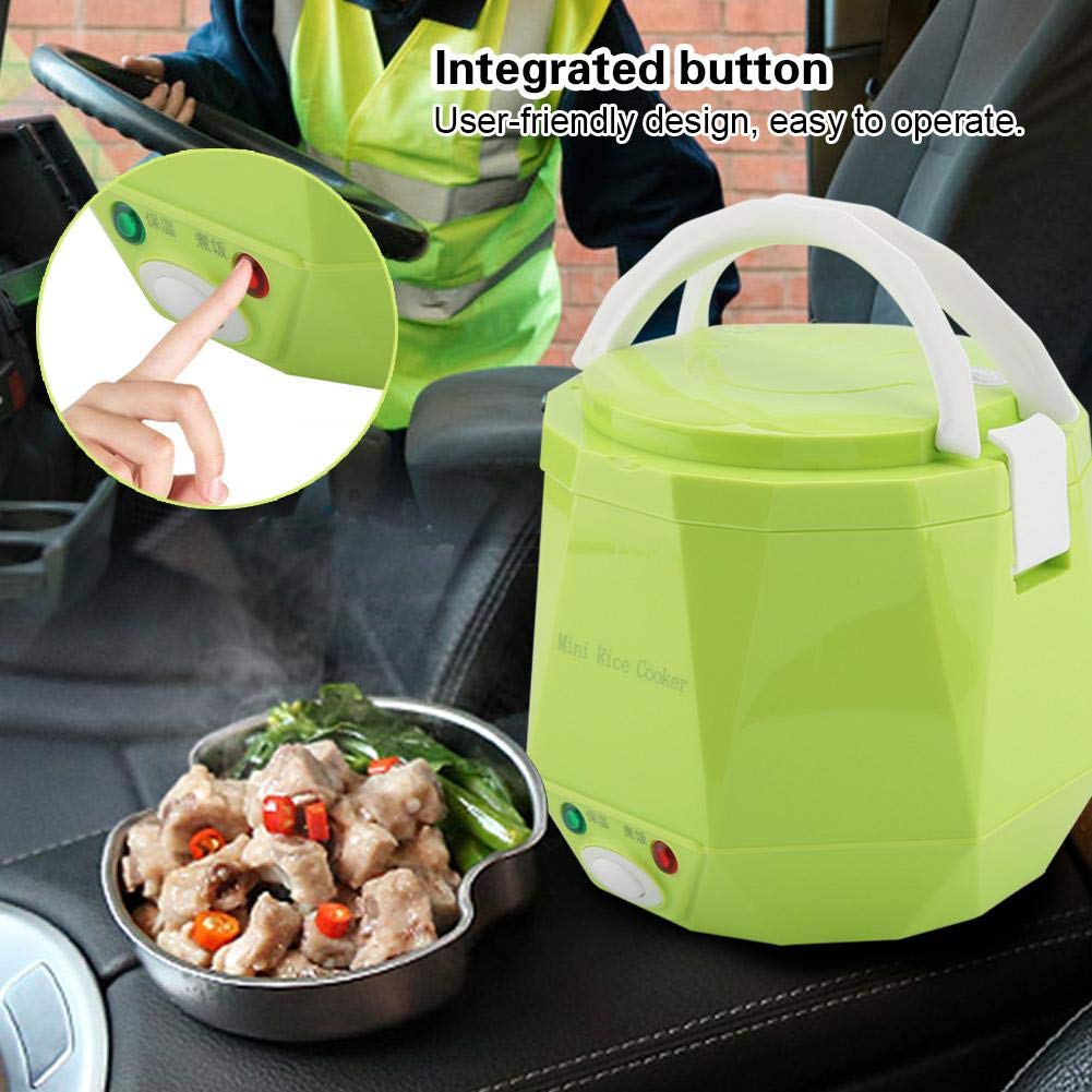 24V 1.3L Mini Rice Cooker - 180W Portable Electric Rice Cooker & Food Steamer for Truck, Car & Travel - Perfect for Cooking Rice, Soup, Porridge & Noodles (Green) | Ideal for Road Trips, Camping & Small Spaces