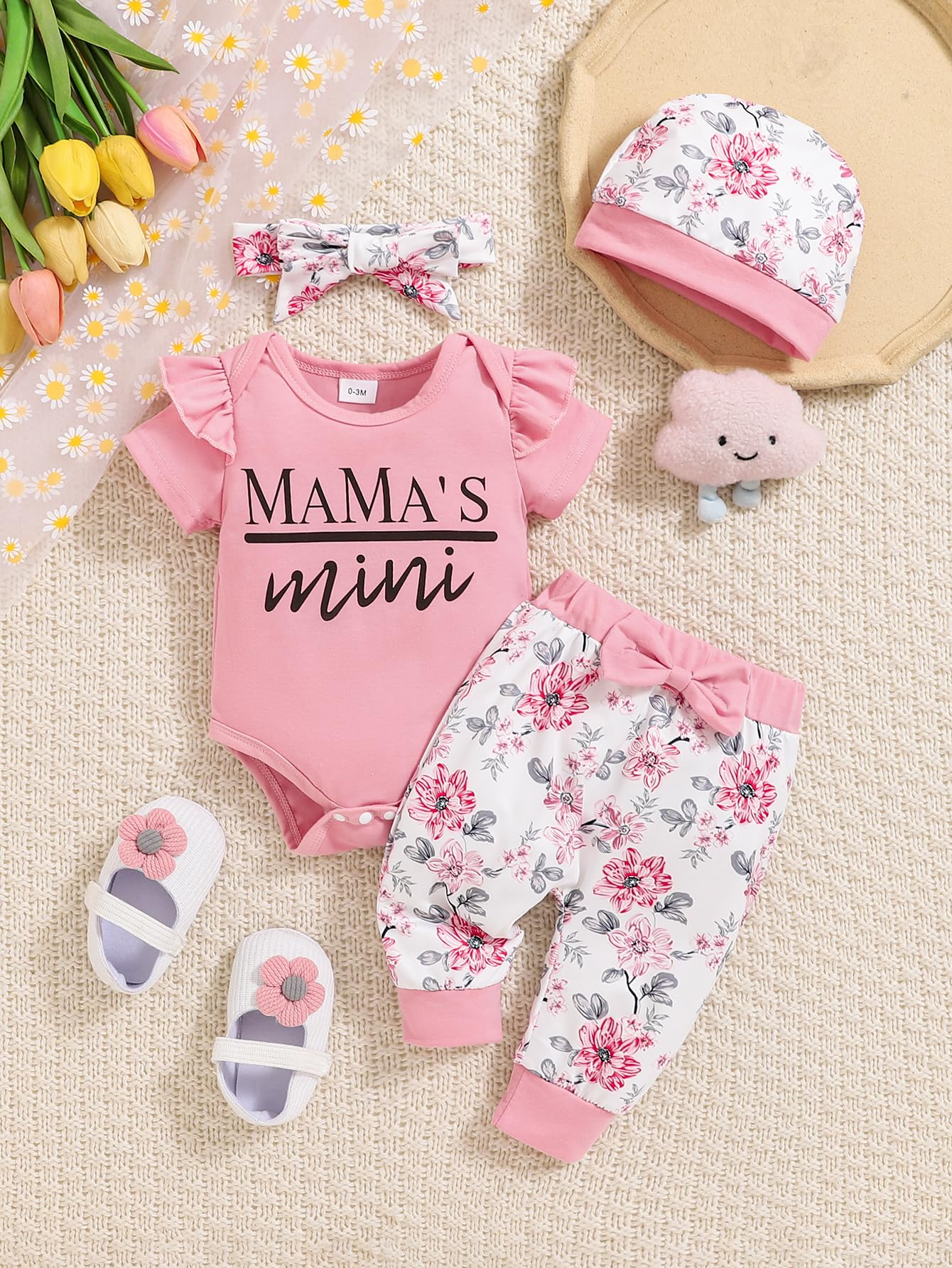 Newborn Baby Girl Clothes | Summer Infant Outfits | Floral Romper & Pant Sets with Matching Hat & Headband | Perfect for Photo Shoots, Parties & Daily Wear