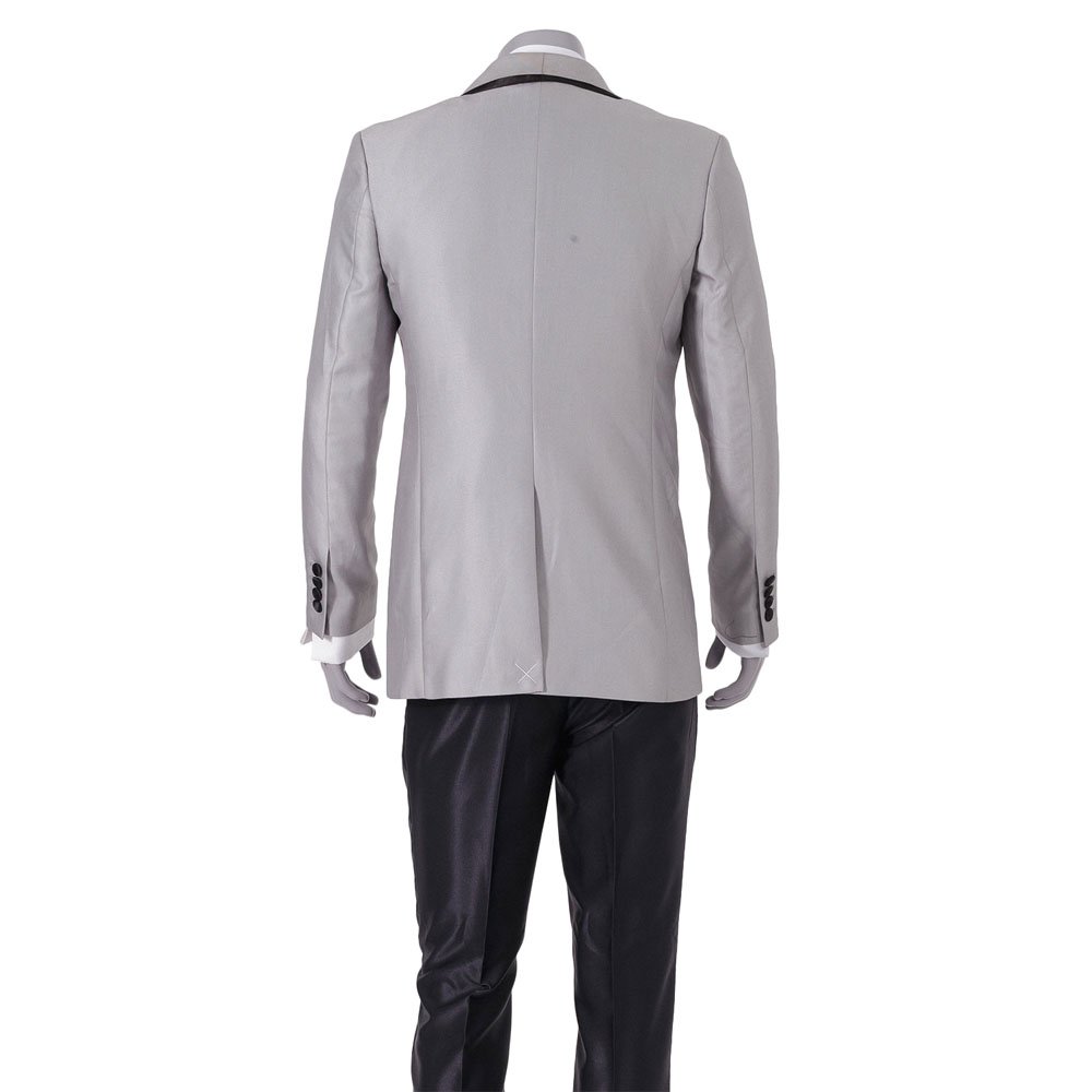 HBDesign Men's 3-Piece Slim Fit Suit Set - 1 Button Silver Jacket, Black Dot Vest & Black Dress Pants | Formal Wedding, Business & Special Occasion Attire