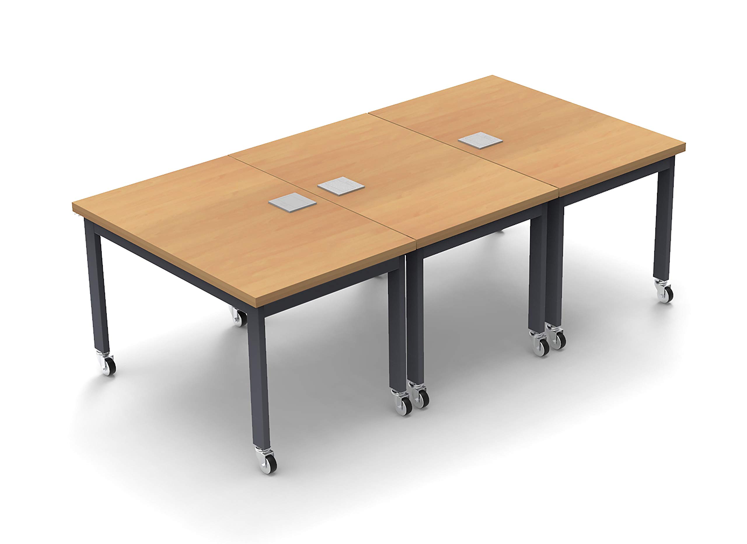 8-Person Conference Table with Power Bars - 3-Piece Beech X-Thick Top, Industrial Casters - Ready-to-Use Meeting & Seminar Table (Model 6417) - Perfect for Office Meetings, Team Brainstorming & Corporate Events (Seating Not Included)