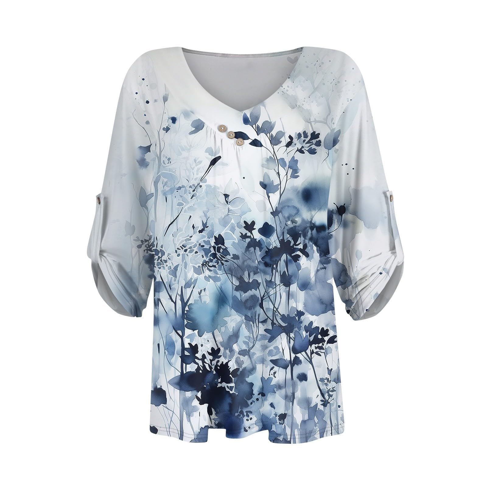 Women's Cotton V-Neck 3/4 Sleeve T-Shirts - Summer Casual Blouse & Dressy Basic Tee for Everyday Wear | Office, Outing & Vacation Outfits