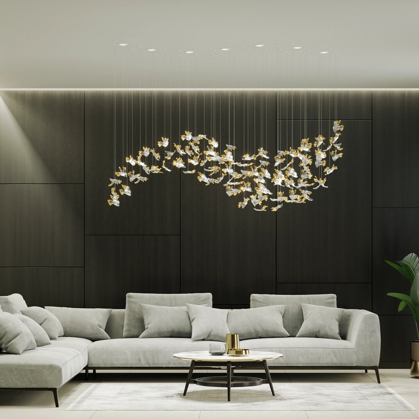 Frosted Crystal Chandelier with Petal Design - Elegant Ceiling Light for Dining Room, Bedroom, or Wedding Decor