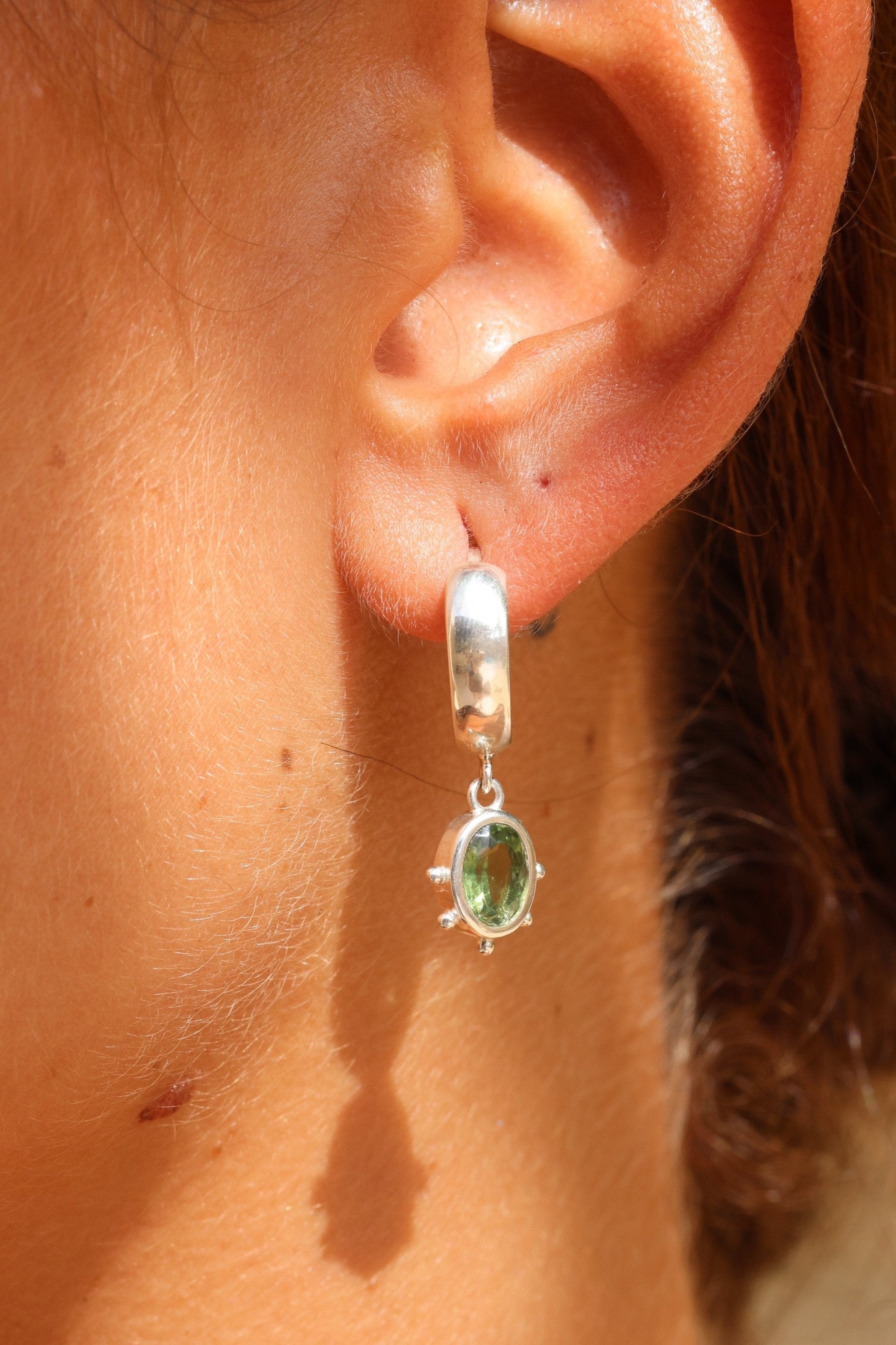 Genuine Apatite Silver Huggie Hoop Earrings for Women - Minimalist Dainty Everyday Jewelry for Casual & Formal Occasions