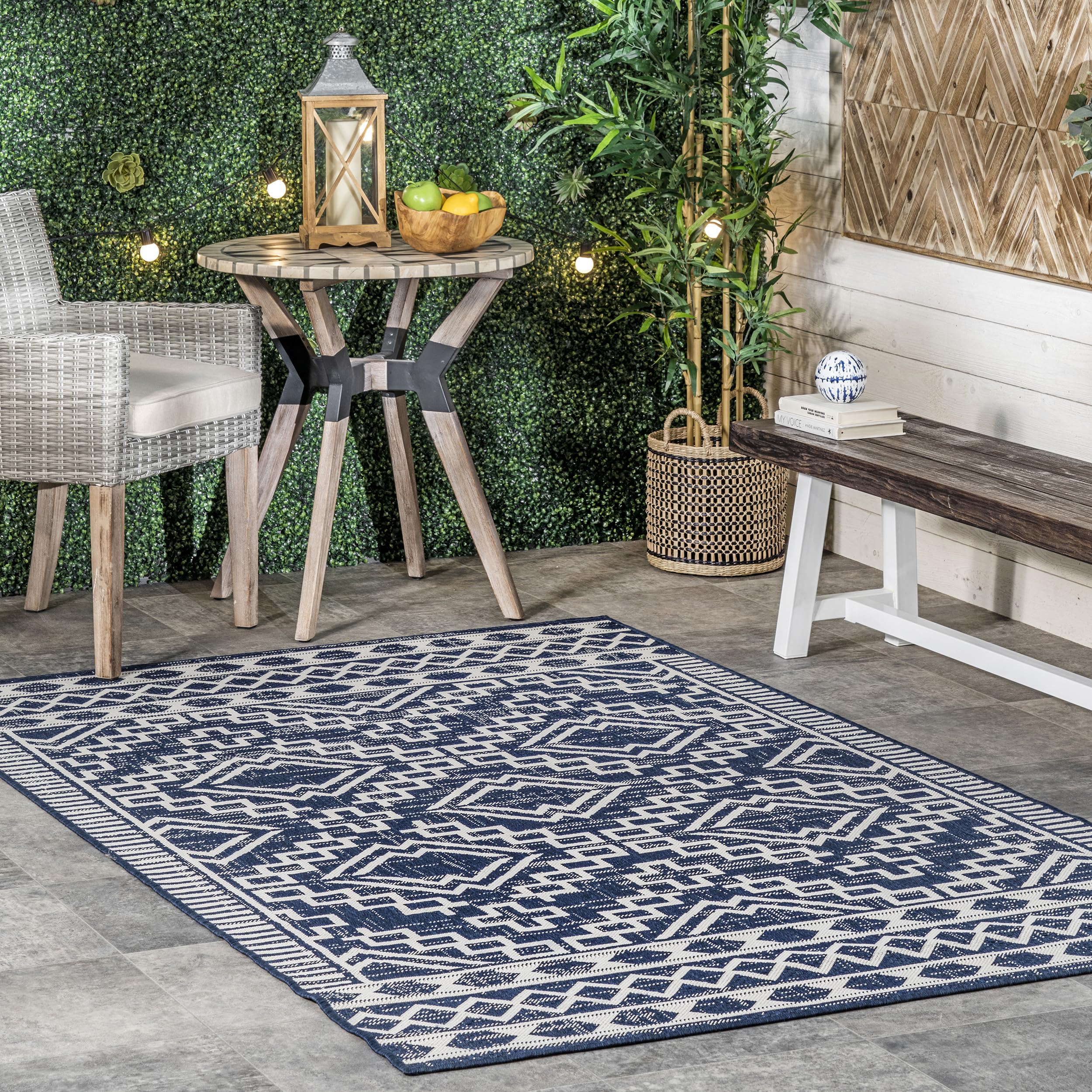 nuLOOM 8' x 10' Outdoor Performance Area Rug - Stain & Weather Resistant - High Traffic Patio & Balcony Rug - Cari Blue Design - Perfect for Outdoor Entertaining & Poolside Lounging