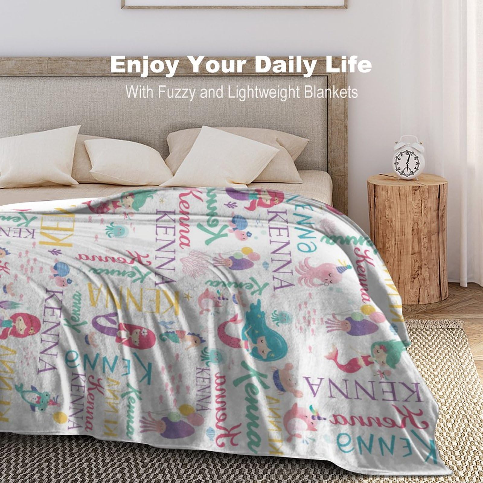 Personalized Mermaid Blanket for Girls - Custom Name Baby Blanket for Toddlers, Kids & Women - Unique Birthday & Christmas Gift for Girls - Perfect for Nursery, Bedroom & Cozy Family Moments
