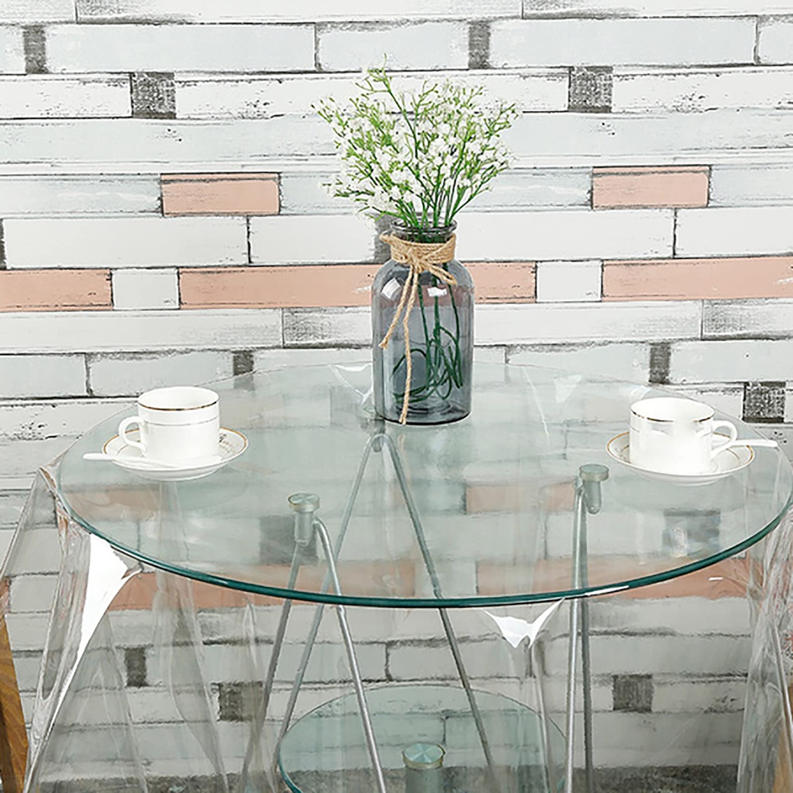 Artisan Flair Clear Vinyl Tablecloth Protector - Waterproof, Durable Plastic Table Cover for Dining Room - 52 Inch Round - Perfect for Parties, Daily Use & Outdoor Dining