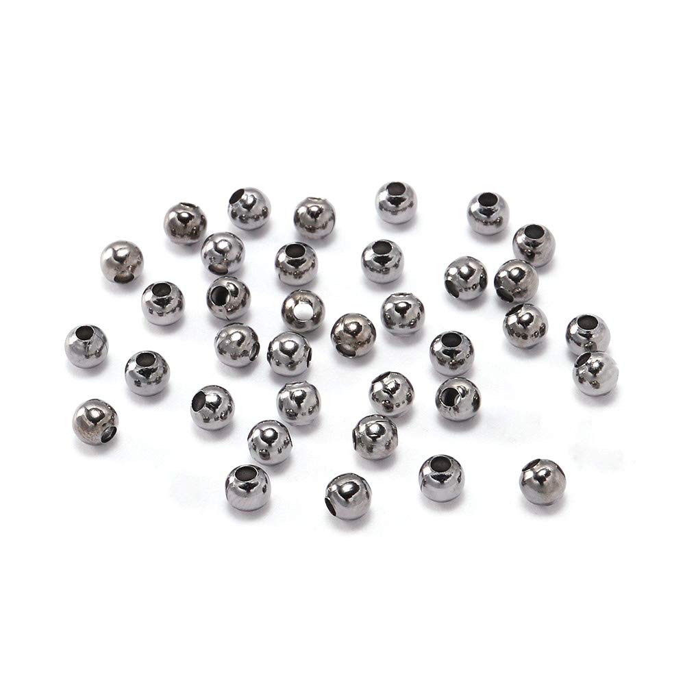 100pcs 5mm Gun Black Round Spacer Beads - Smooth Ball End Seed Metal Beads for Jewelry Making, DIY Crafts, Bracelets & Necklace Supplies - Perfect for Beading, Charms & Jewelry Findings (0.20inch, 100 Pieces)