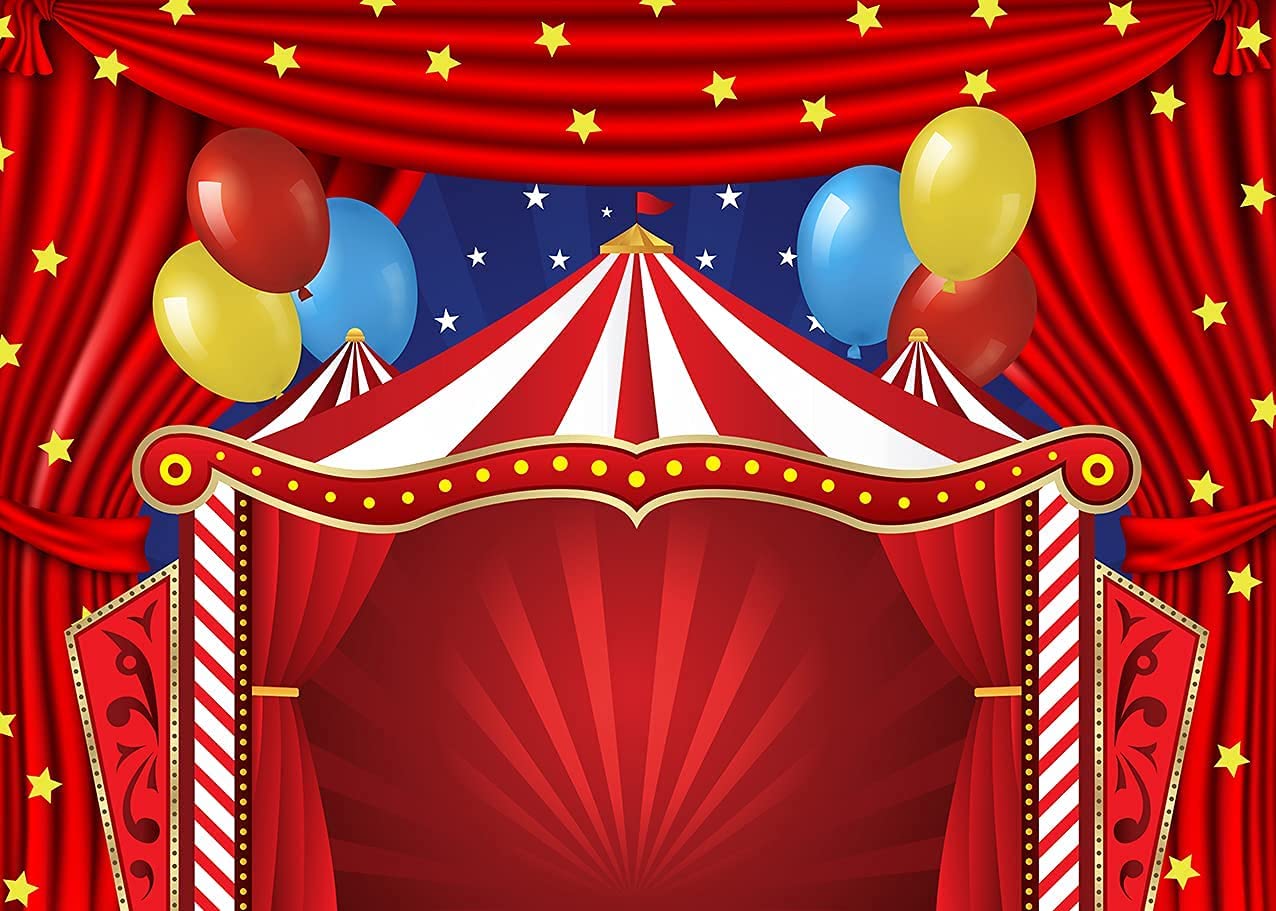 Red Circus Carnival Backdrop Curtain - Stars Themed Photography Background for Birthday Parties, Baby Showers & Cake Table Decor | Perfect for Newborn Photos, Circus-Themed Events & Party Decorations