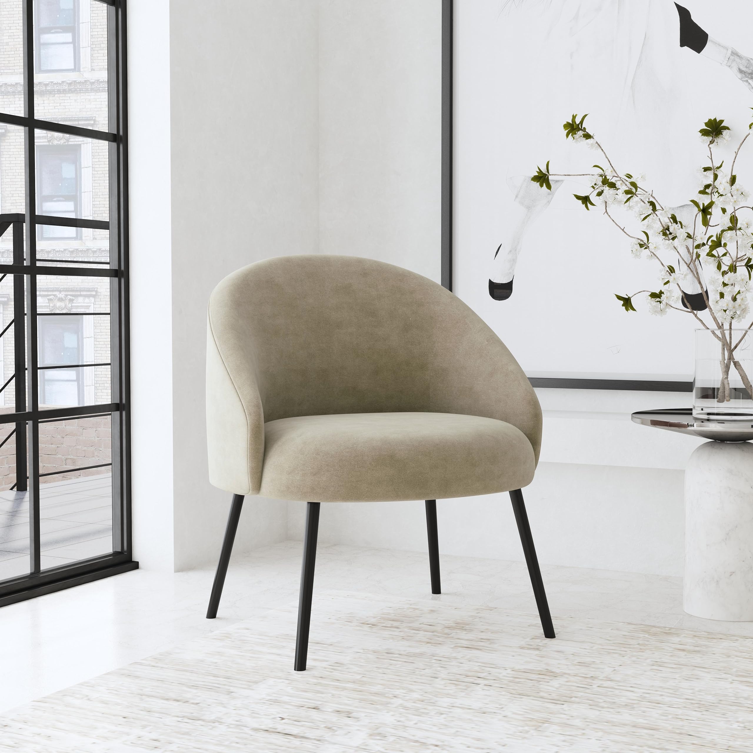 Modern Velvet Accent Chair - Upholstered Home Decor for Living Room & Bedroom - Taupe Decorative Furniture | Perfect for Cozy Reading Nooks, Lounge Areas & Guest Rooms
