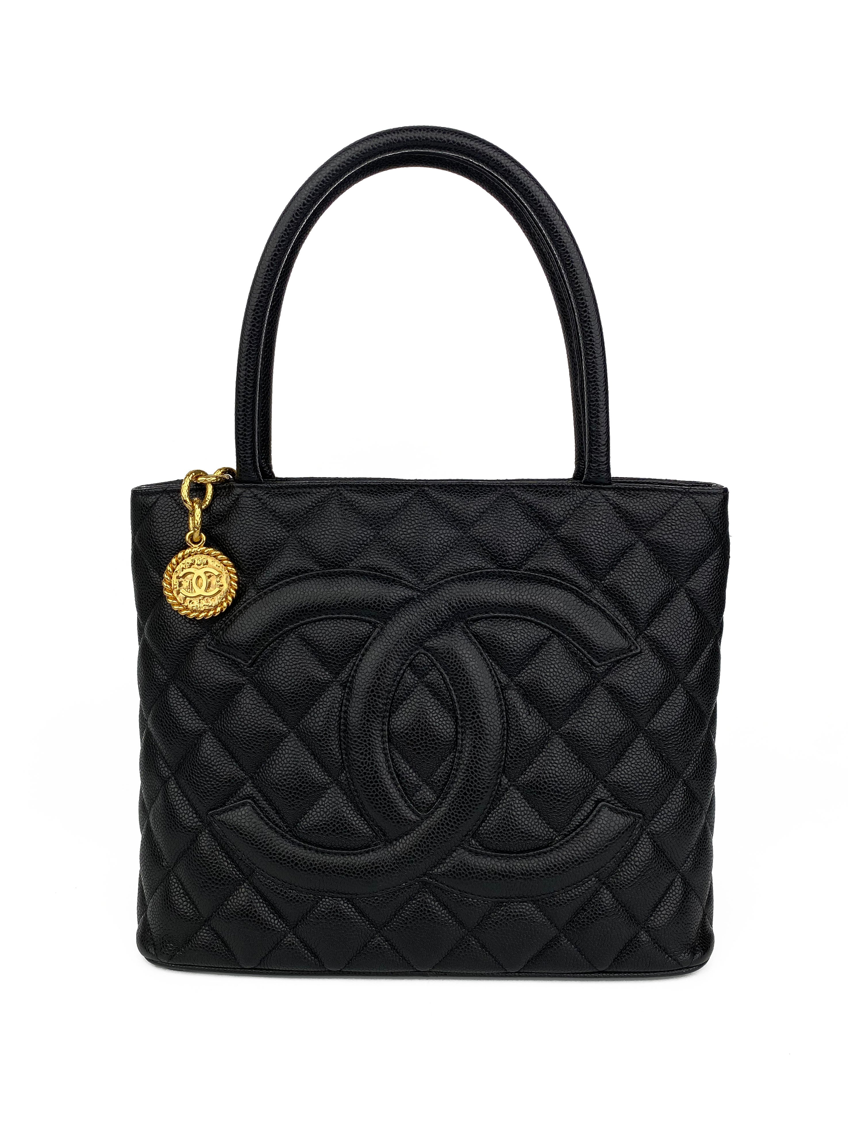 Chanel Black Medallion Tote Bag for Women - Luxury Leather Shoulder Bag - Perfect for Work, Travel & Everyday Use