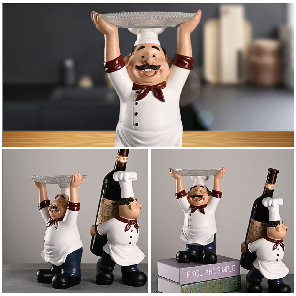 Cabilock French Chef Figurine Holding Plates Statue - Kitchen Table Centerpiece, Countertop Ornament for Restaurant, Cafe, Bar Decor, Ring Holder Dish, Perfect for Home, Kitchen, and Dining Room Decoration