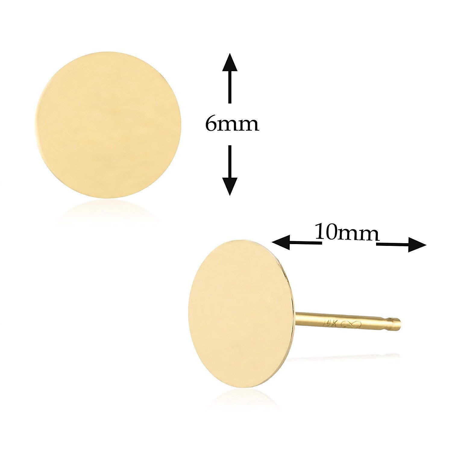14K Yellow Gold Circle Disk Stud Earrings for Women - Minimalist Dot Push Back Earrings - Perfect for Everyday Wear, Gifts & Special Occasions