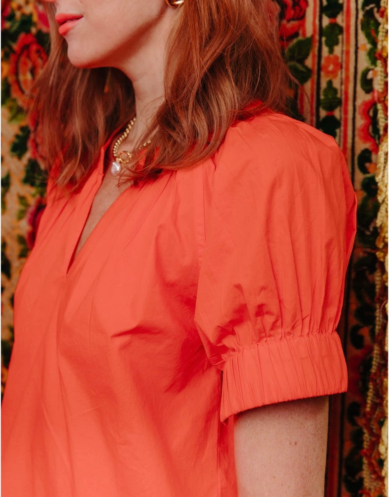 Dawson Top Mandarin Red Women's Blouse - Elegant & Comfortable for Work, Party & Casual Wear