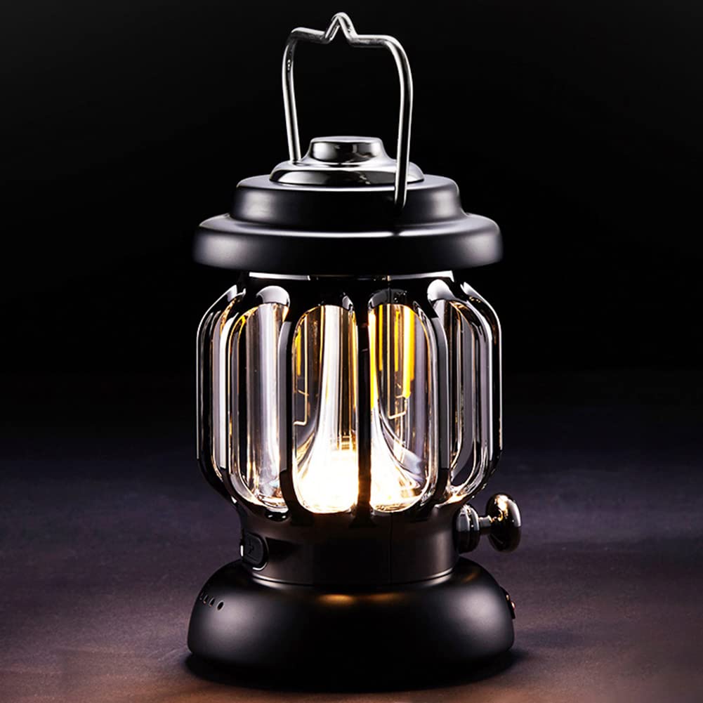 Rechargeable USB LED Camping Lantern - Retro Outdoor Hiking Tent Light with 4 Lighting Modes (Black/White) | Perfect for Camping, Hiking, Emergency Power Outages & Backyard Parties