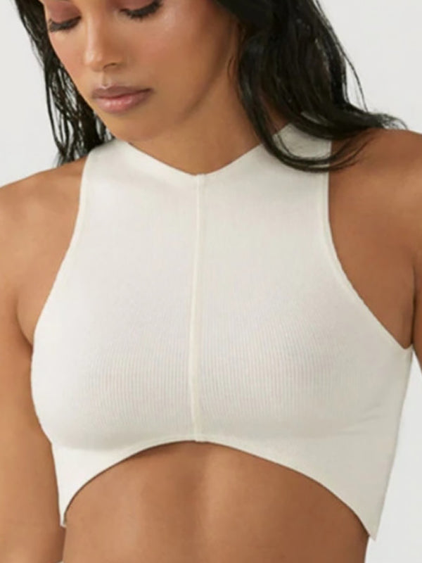 ZASUWA Women's V-Neck Padded Sports Bra Tank Top - Elastic Tight Fit for Yoga, Running & Gym Workouts