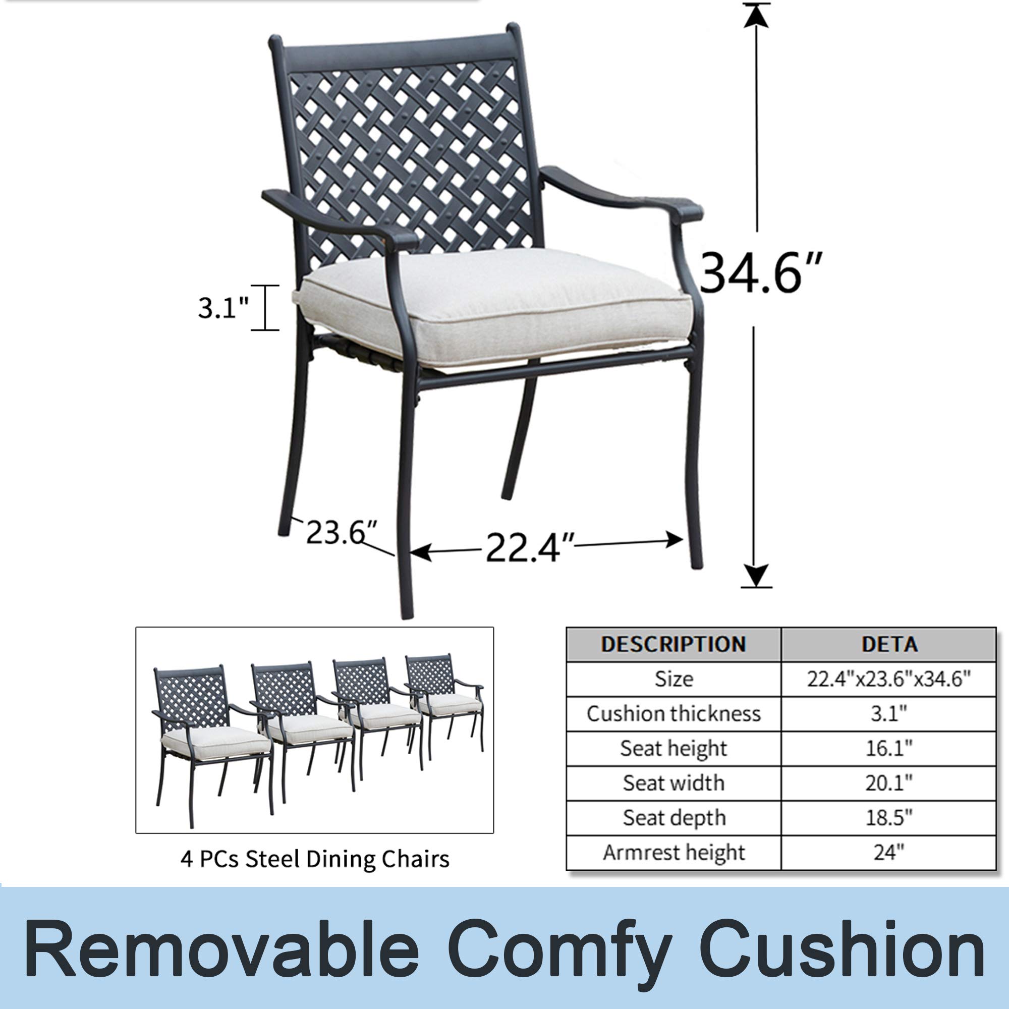 **4-Piece Patio Dining Chairs Set with 3.1