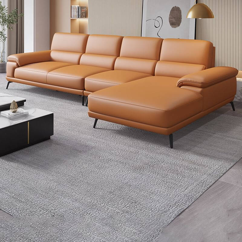Modern Leather Cushion Back Modular Sofa Set - Pillow Top Arm Sofa for Living Room, Lounge & Home Theater - Comfortable Sectional Couch for Relaxing & Entertaining