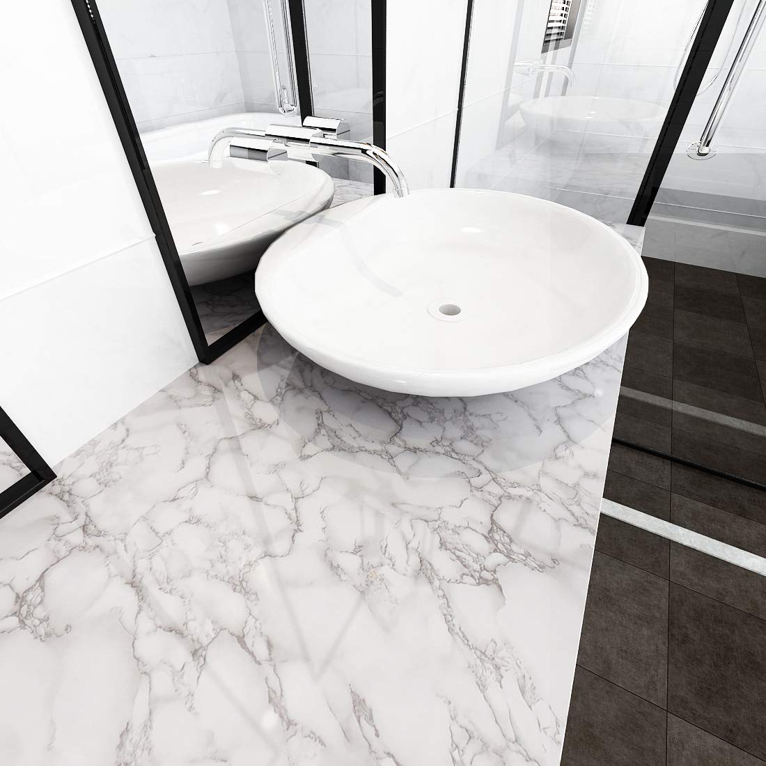 LaCheery 61CM x 4M Grey White Marble Contact Paper - Peel and Stick Wallpaper for Countertops, Cabinets, Tables | Waterproof Self-Adhesive Vinyl Film for Kitchen, Bathroom, Office, Dorm Decor & Furniture Protection
