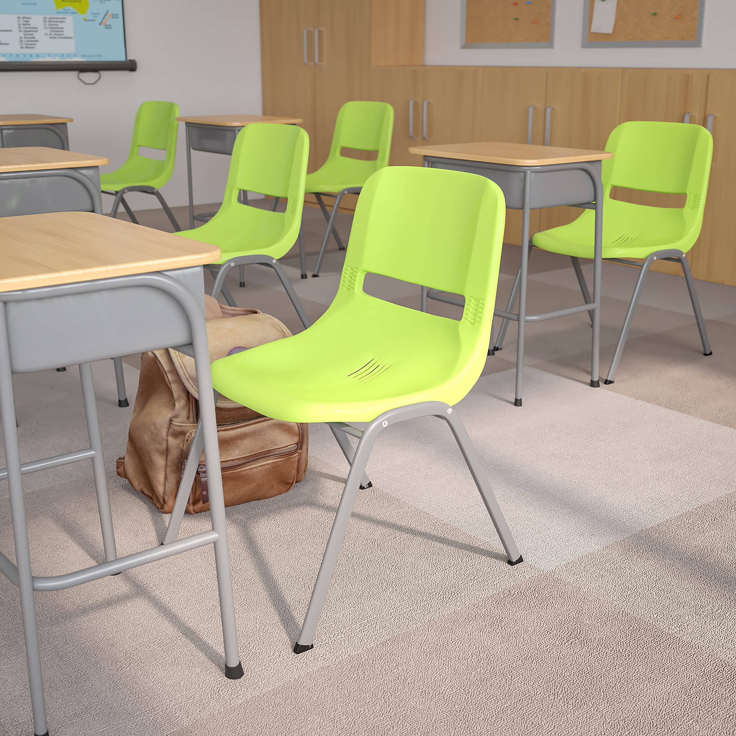 5 Pack Green Ergonomic Shell Stackable Chairs for Students - Comfortable Classroom, Office & Guest Seating - Perfect for Schools, Meetings & Events