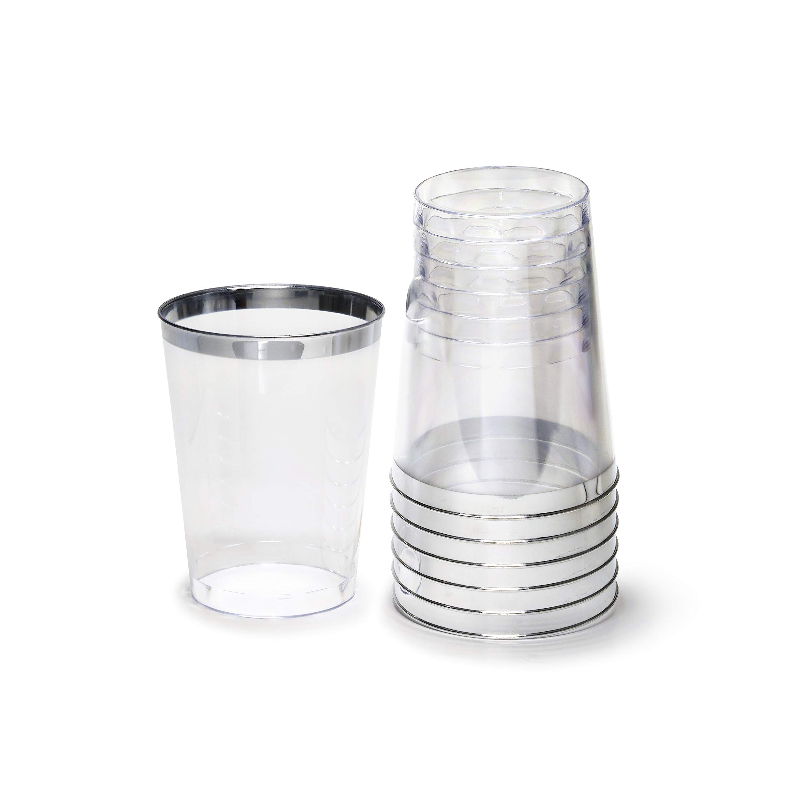640-Piece Heavyweight Disposable Plastic Plate Set for 80 Guests - 10.5'' & 7.5'' Plates + Silverware + Cups + Linen-Like Napkins (Clear Plates, Silver Cutlery) - Perfect for Weddings, Parties, Catering & Large Events