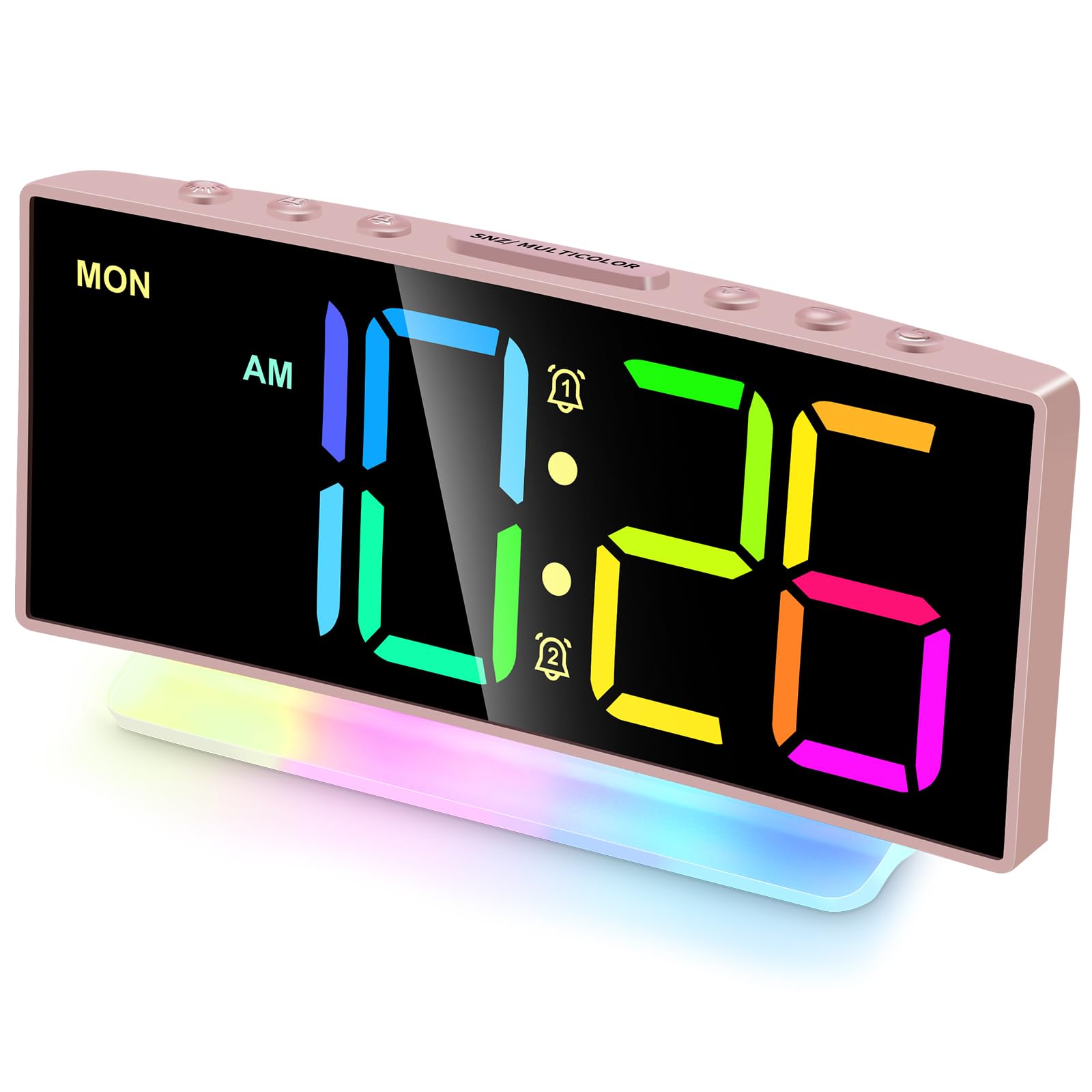 **Cadmos Modern Curved Digital Alarm Clock with Colorful LED Display - Adjustable Volume, Weekday/Weekend Mode - Perfect for Bedrooms, Bedside, Kids, Teens & Adults (Pink) - Ideal for Gentle Wake-Up, Nightlight & Room Decor**