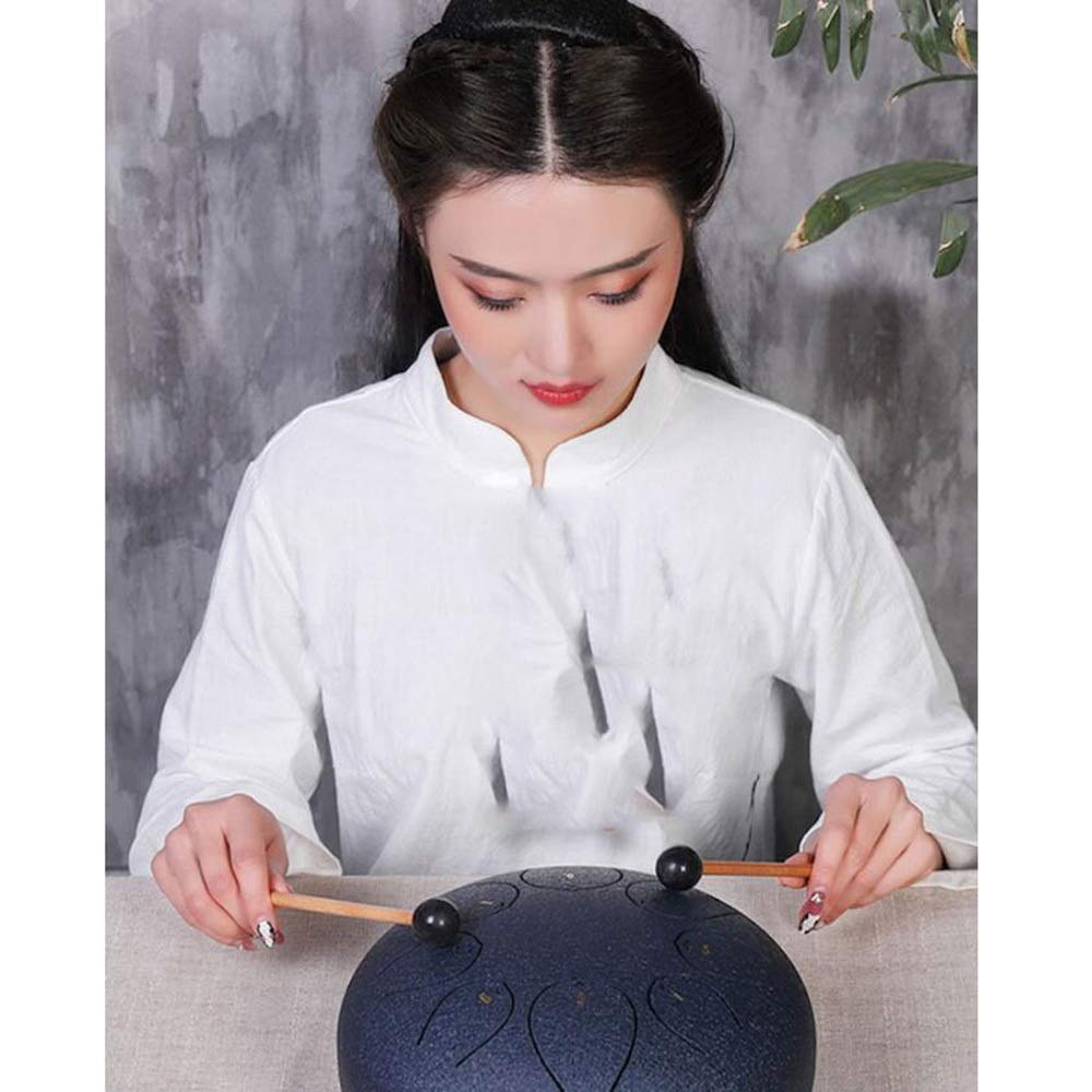 6 Inch Empty Spirit Drum - Hollow Steel Tongue Drum for Beginners | Handcrafted Musical Instrument for Kids & Adults | Meditation, Yoga & Stress Relief | Black Blue Color