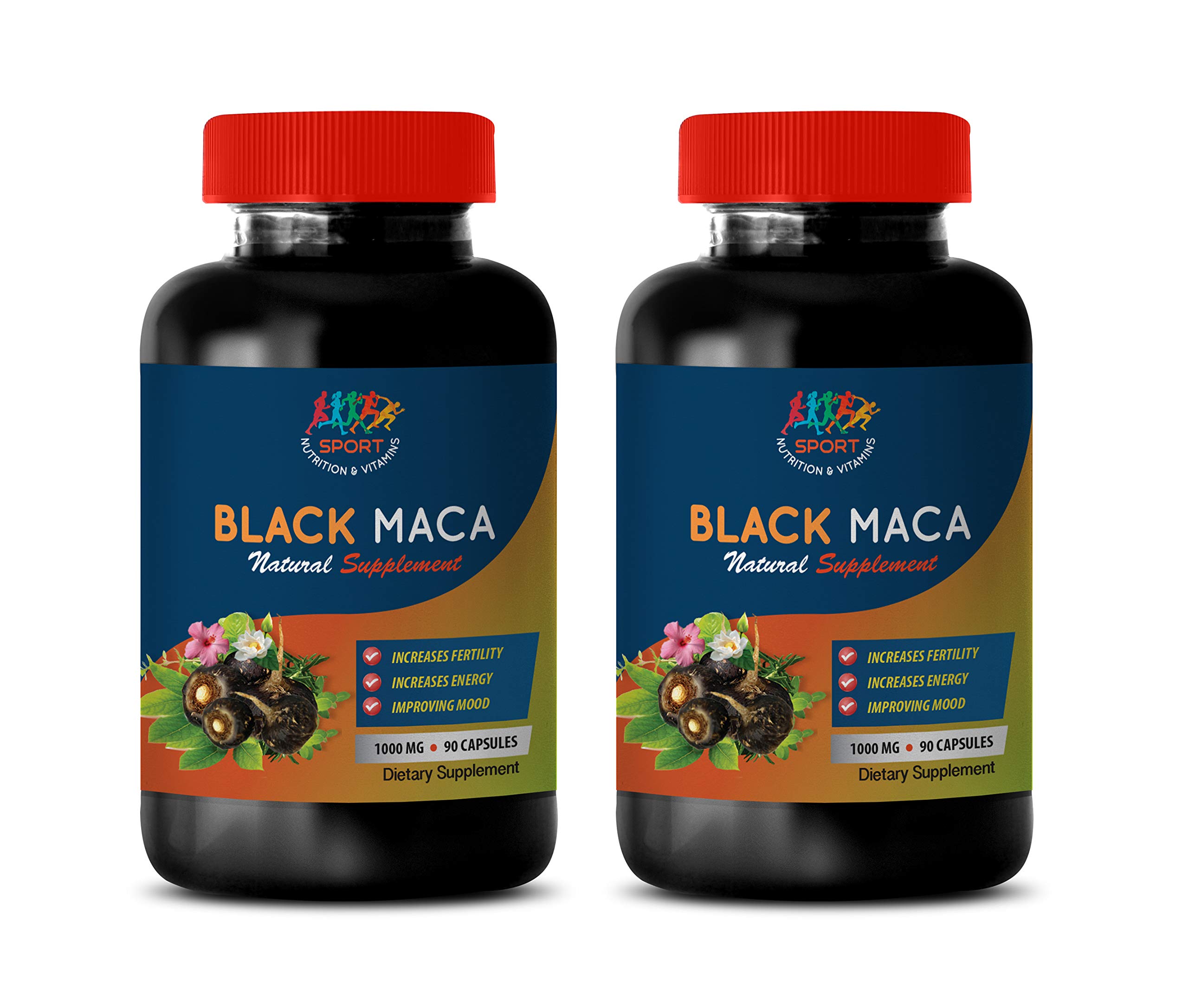 Premium Black Maca Root Extract 1000mg - Natural Energy Booster Supplement for Men & Women - 180 Veggie Capsules (2 Bottles) - Supports Stamina, Vitality & Hormonal Balance - Perfect for Workouts, Stress Relief & Daily Wellness