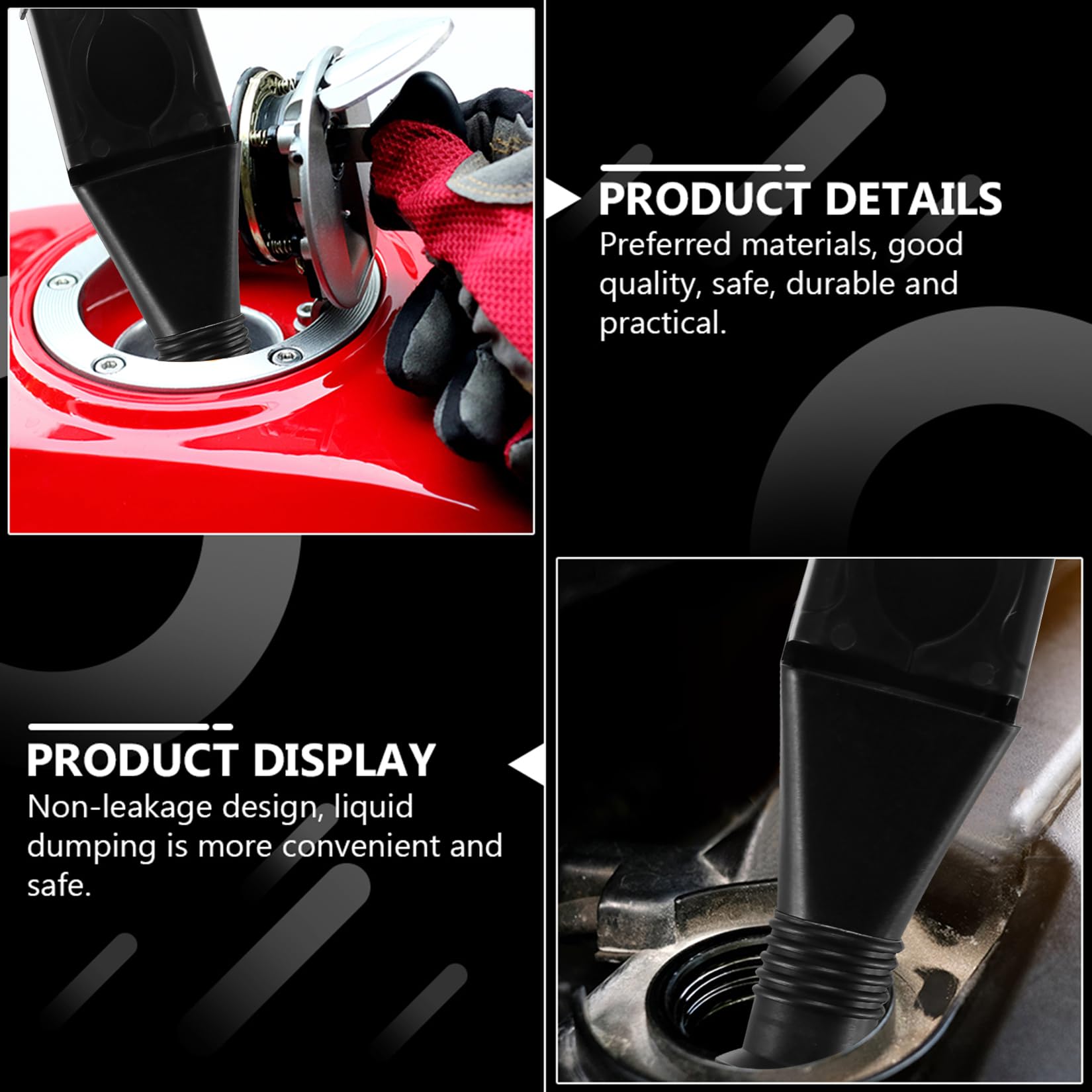 8-Piece Snap Funnel Set with Extendable Flexible Spout - Universal Car Oil Drain Tool for Gas, Diesel, Water & Motorcycle Maintenance - Plastic Fluid Funnel for Automotive, Home & Workshop Use (Black)