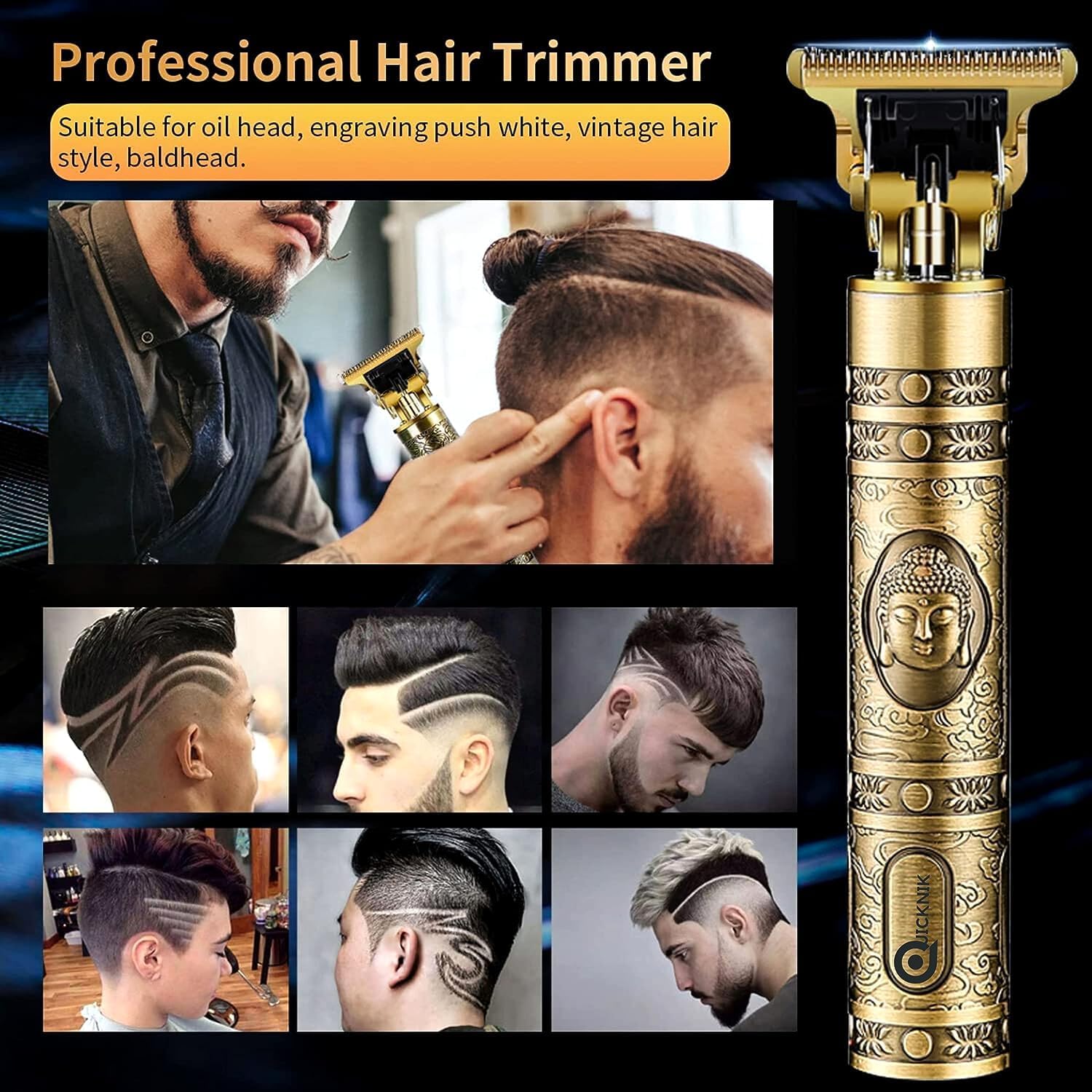 BuenoVida Professional Hair Clippers for Men - Adjustable Blade Trimmer & Shaver with Buddha Style Design | Perfect for Home Grooming, Barber Shops & Travel Use