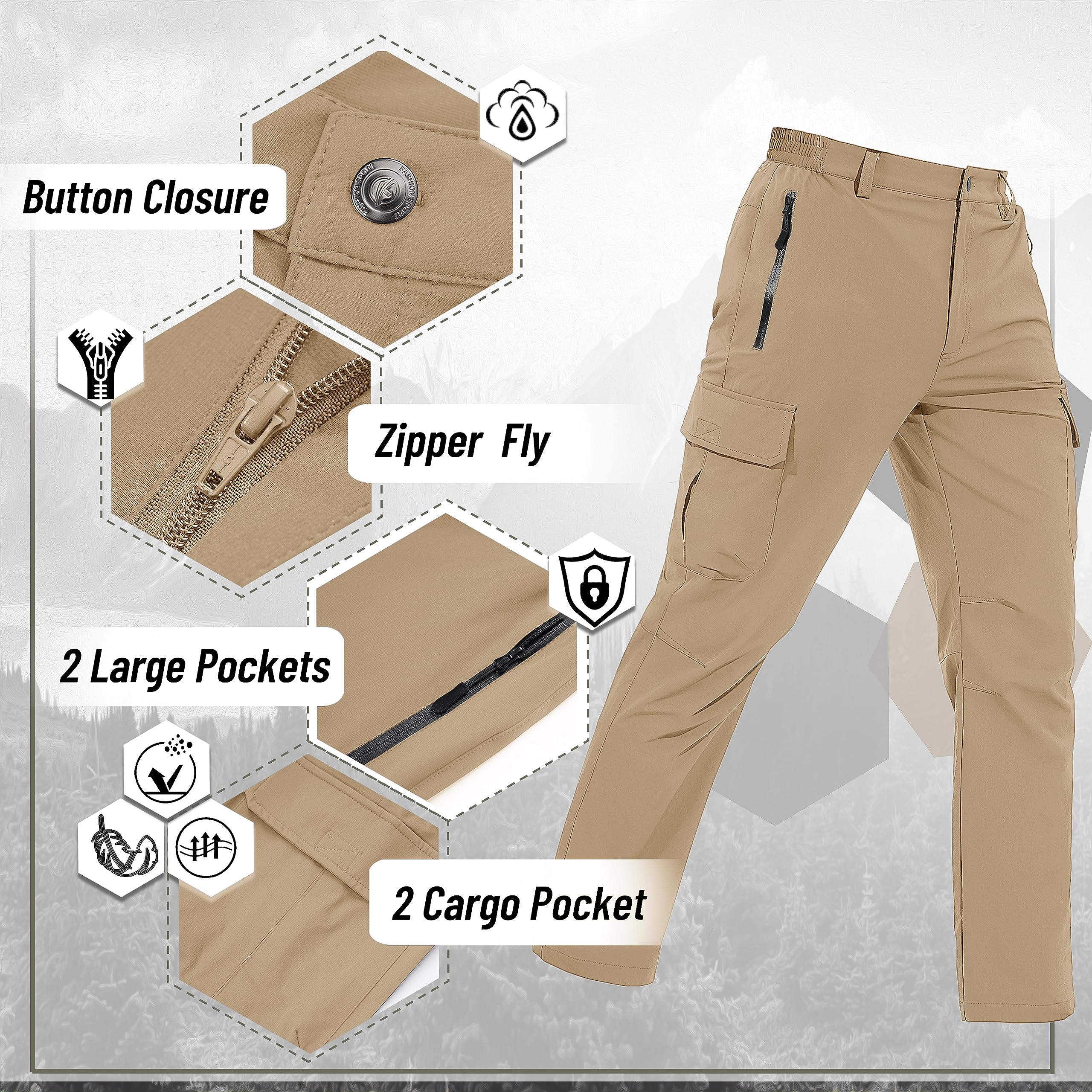 TACVASEN Men's Cargo Pants - 5-Pocket Water-Resistant Quick-Dry Ripstop Stretch Pants for Hiking, Work & Travel | Lightweight Outdoor Adventure & Casual Wear