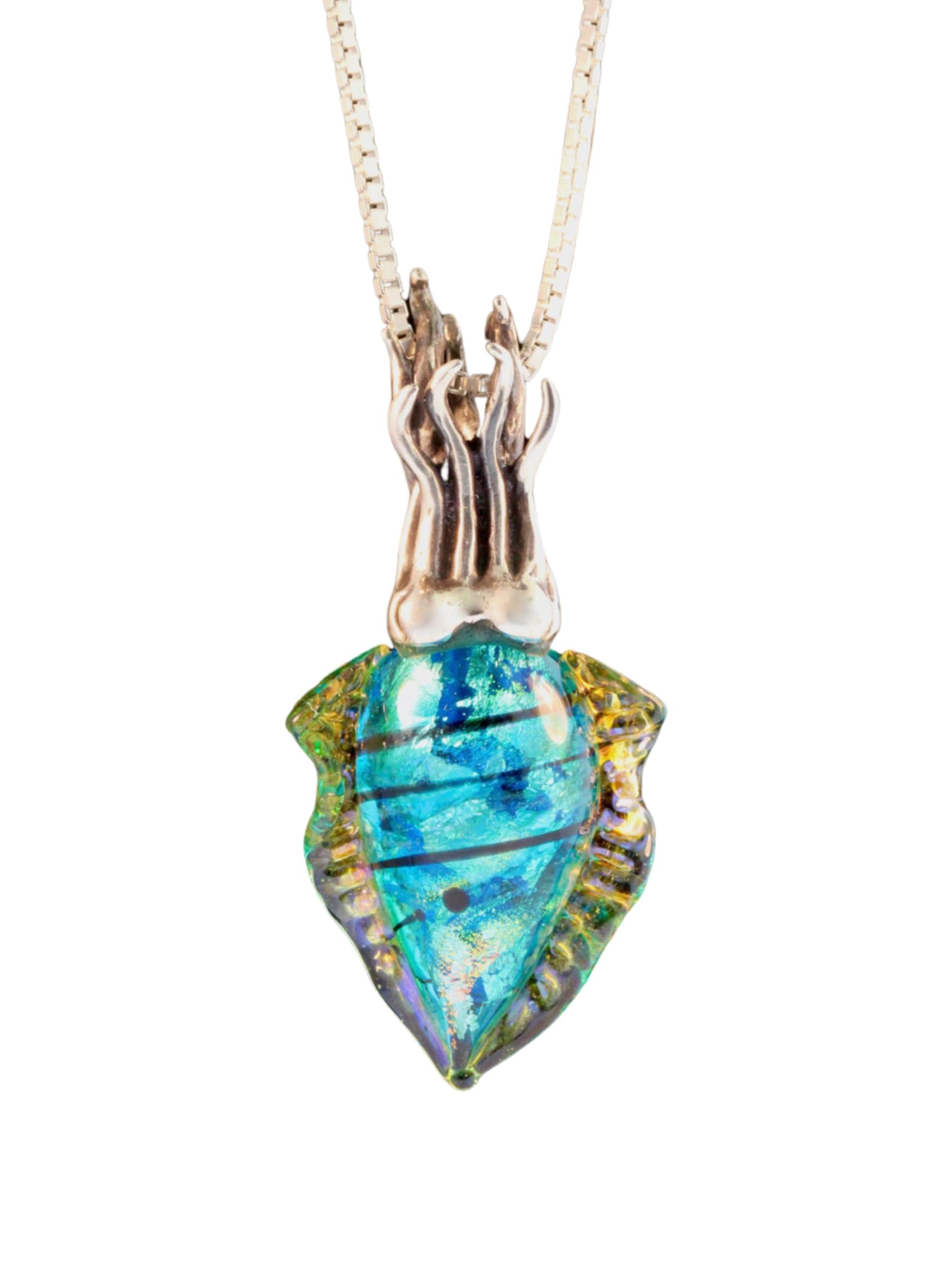Dichroic Glass Cuttlefish Pendant Necklace - Unique Tentacle Squid Jewelry for Women & Men | Perfect for Halloween, Cosplay, and Ocean-Themed Outfits