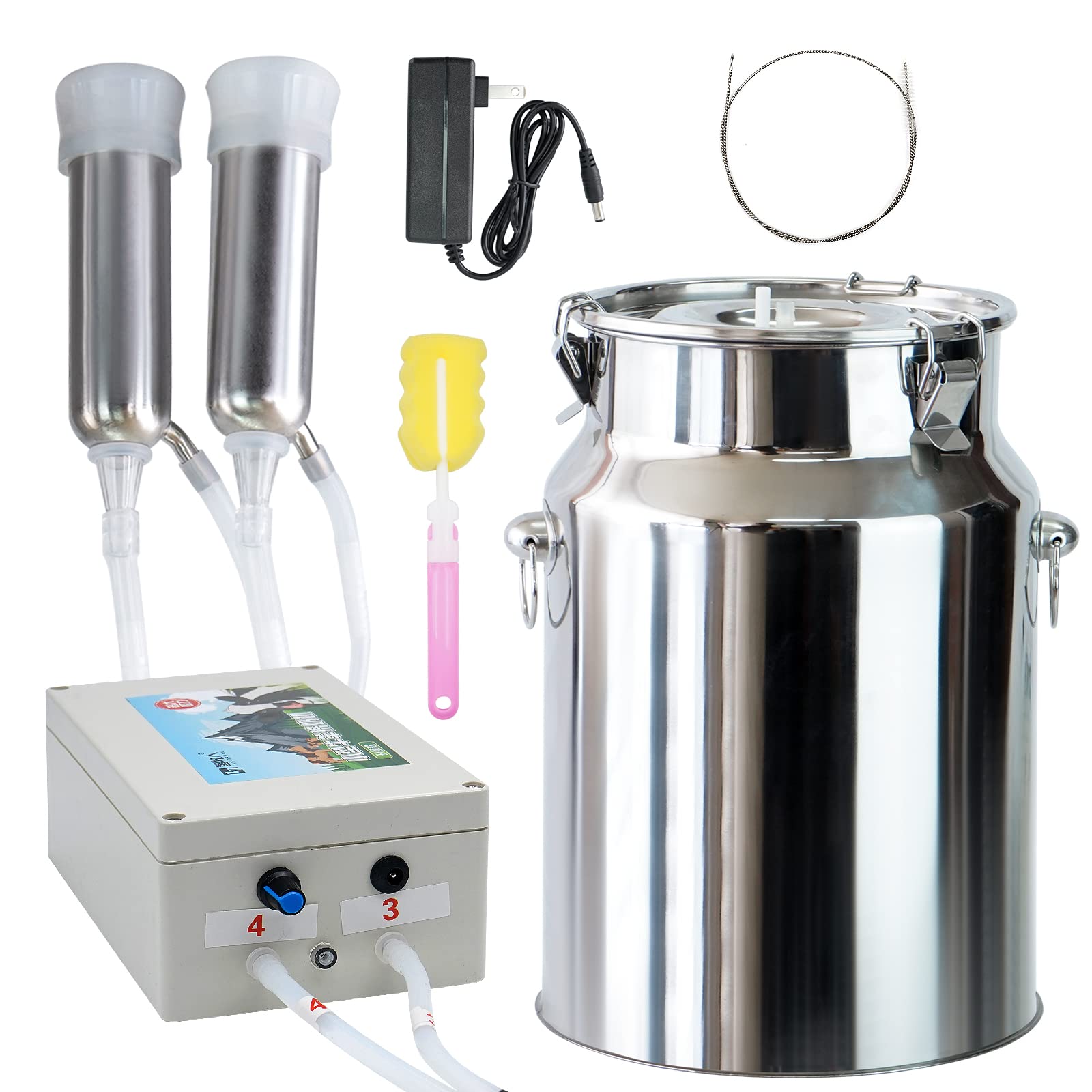 10L Electric Cow Milking Machine - Automatic Portable Vacuum Pump Milker with Stainless Steel Bucket, Pulsation System & Cleaning Brush - Ideal for Dairy Farms, Small Homesteads & Livestock Management