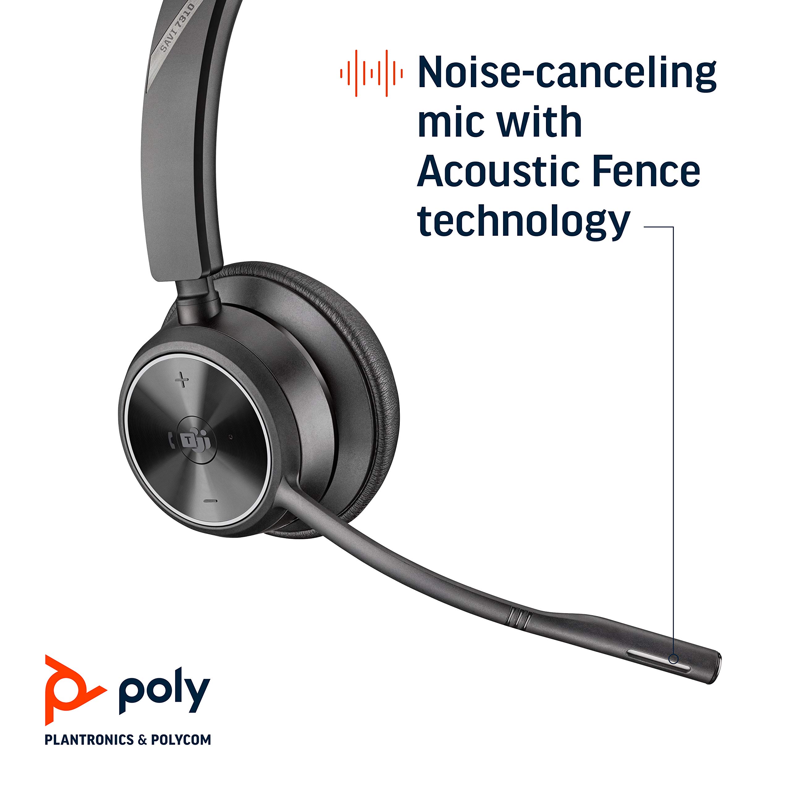 Poly Savi 7310-M Ultra-Secure Wireless DECT Headset System - Microsoft Teams Certified | Noise-Canceling Office Headset for Clear Calls | Perfect for Remote Work, Call Centers & Video Conferencing