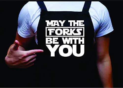 Funny BBQ Apron for Men - Dabbledown 'May The Forks Be with You' Grilling Apron, Perfect for Cooking, Barbecue & Outdoor Parties - Great Gift for Grill Masters & Dad