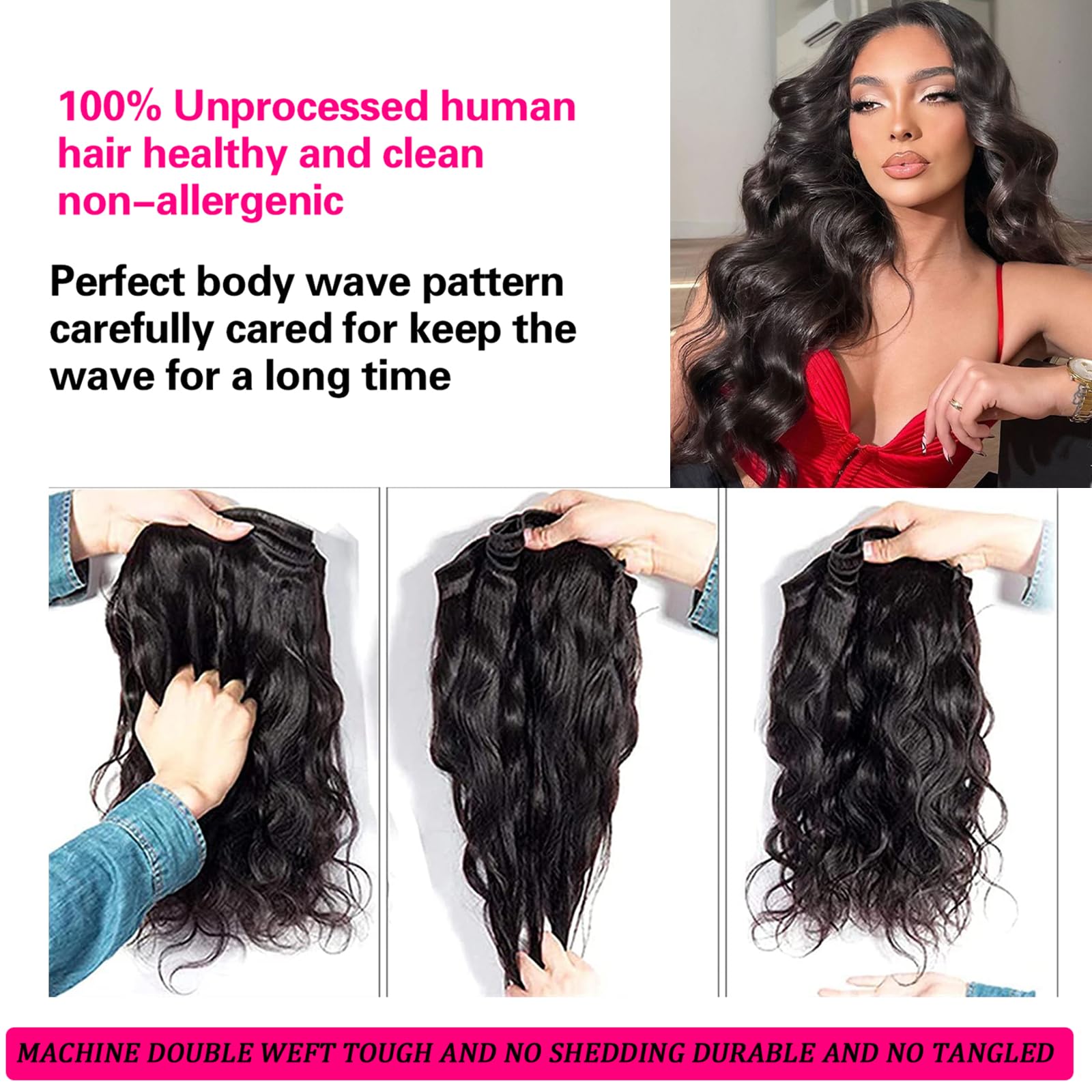 12A Body Wave Human Hair Bundles 22 24 26 Inch 100% Brazilian Virgin Hair Extensions - 3 Bundles Deal Natural Black for Women | Perfect for Weaving, Styling & Daily Wear