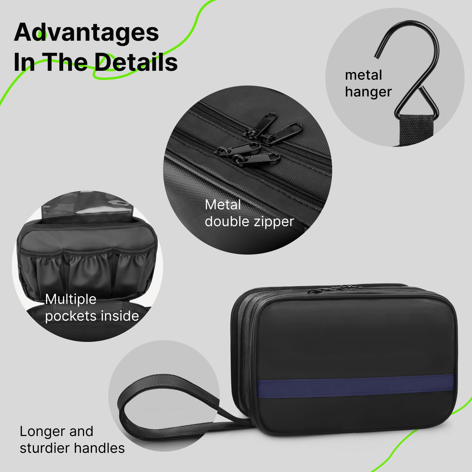Men's Travel Toiletry Bag with Wet & Dry Separation - Waterproof PVC Compartment, Double Zipper & Extra Pockets for Organized Storage | Perfect for Gym, Business Trips & Vacation Packing