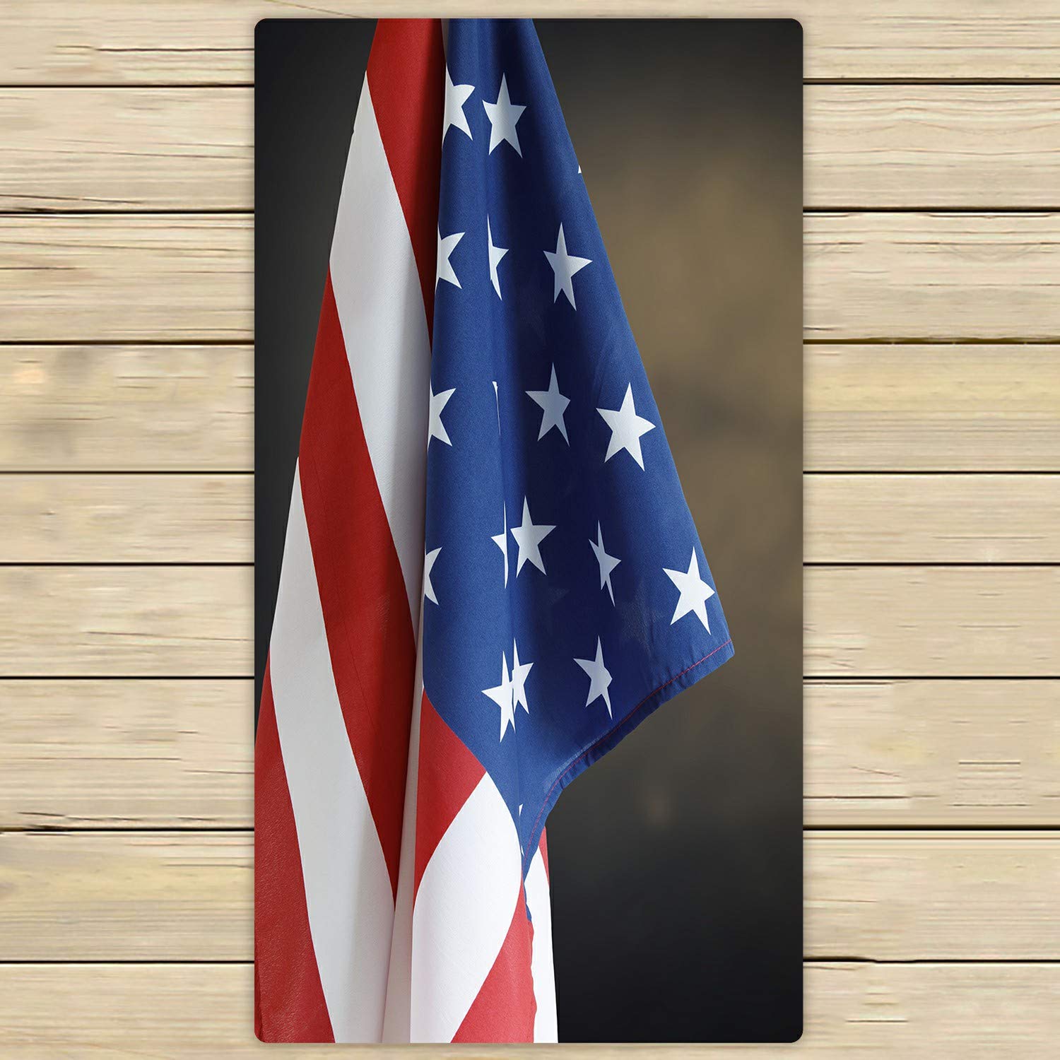 American Flag Beach Towel - 30x56 Inch Soft Absorbent Quick-Dry Bath Towel for Pool, Shower, Travel & Outdoor Activities - Patriotic Brown Towel with Copy Space for Home Decor