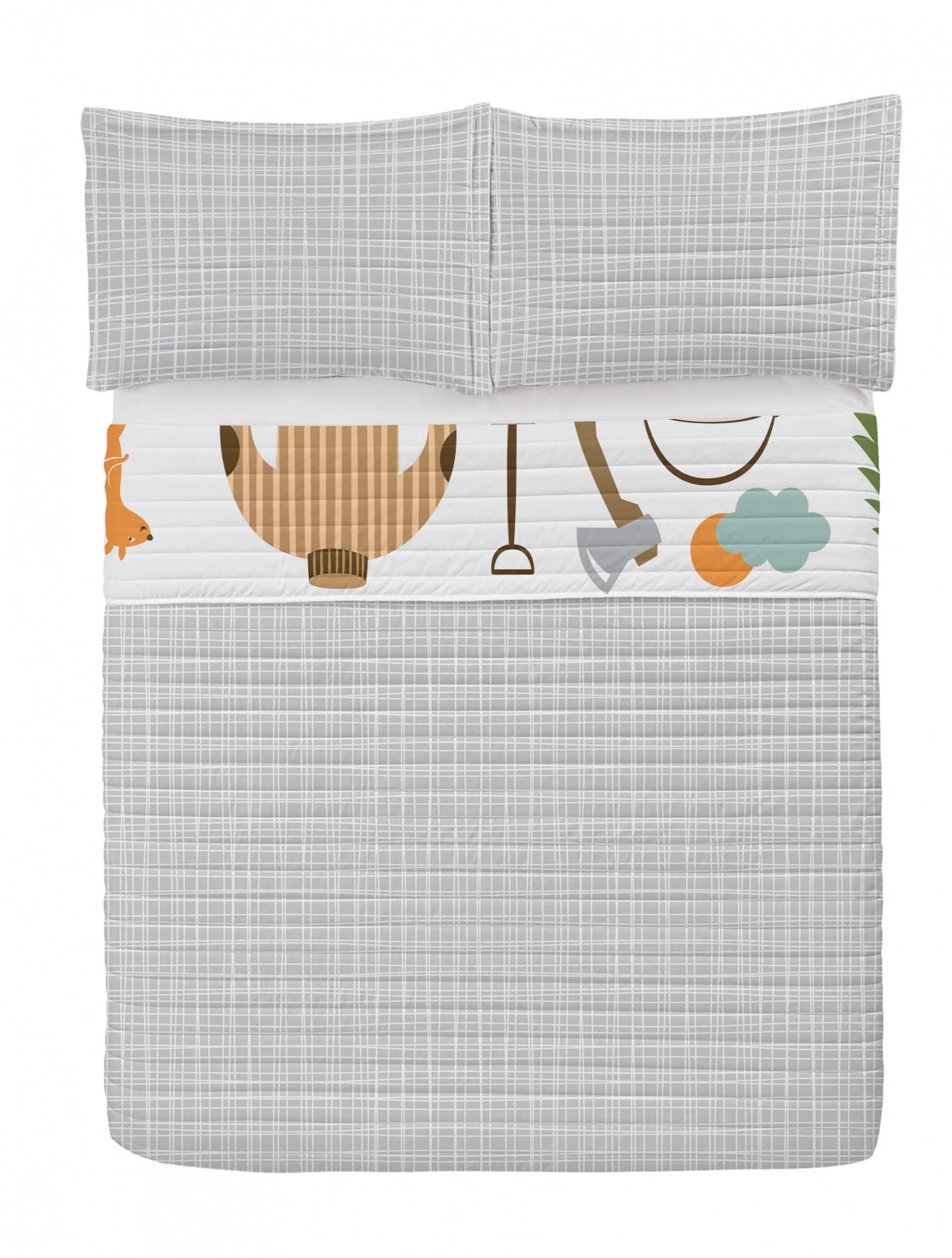 Ambesonne Adventure Reversible King Size Bedspread Set - Camping Theme Microfiber Comforter with Pillow Shams (Sepia Green Orange) - Perfect for Outdoor Enthusiasts & Cabin Decor