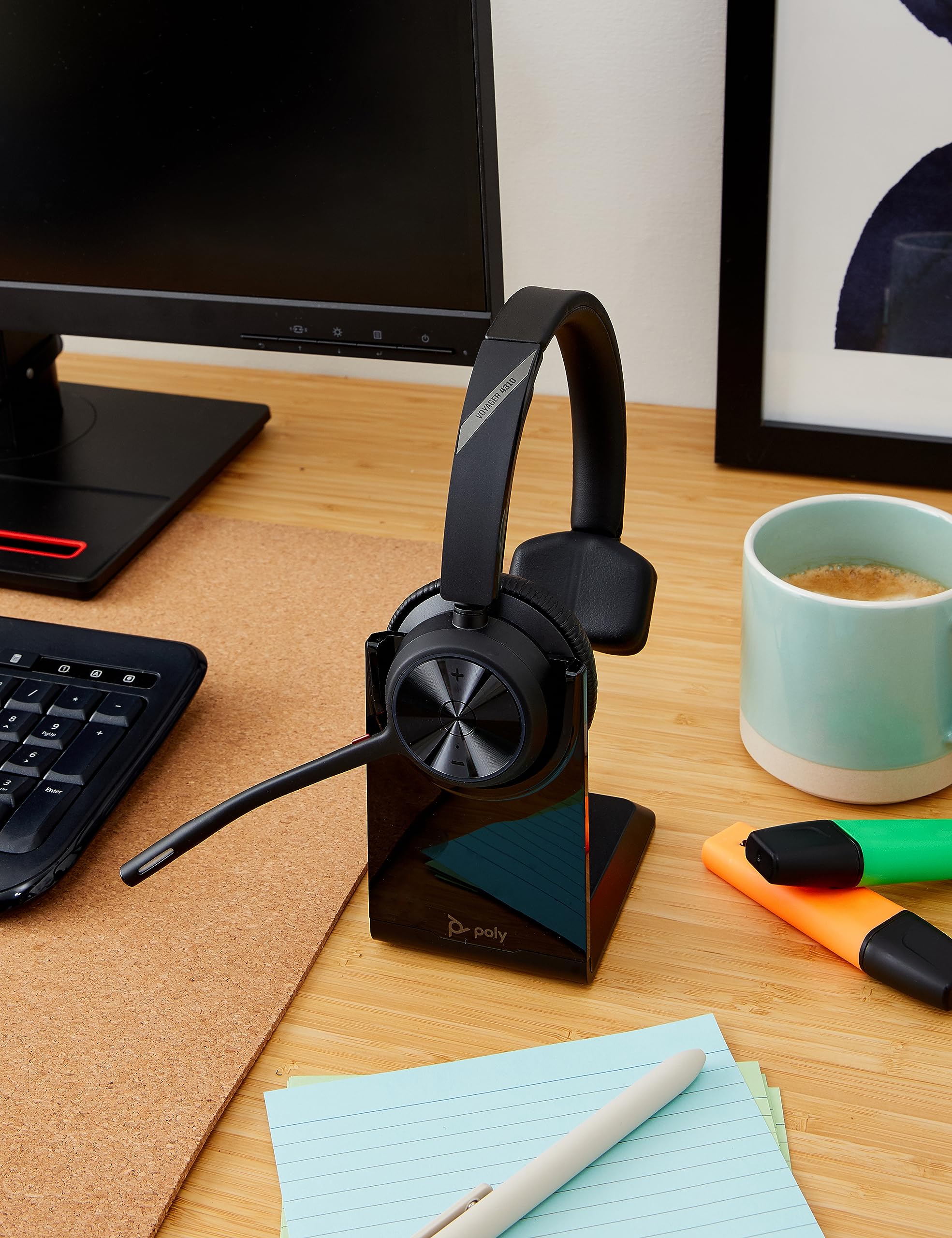 Poly Voyager 4310 UC Wireless Headset with Charge Stand - Single-Ear Bluetooth Headset with Noise-Canceling Mic for PC, Mac & Mobile - USB-A Adapter Included - Compatible with Teams, Zoom, Webex - Perfect for Remote Work & Video Conferencing