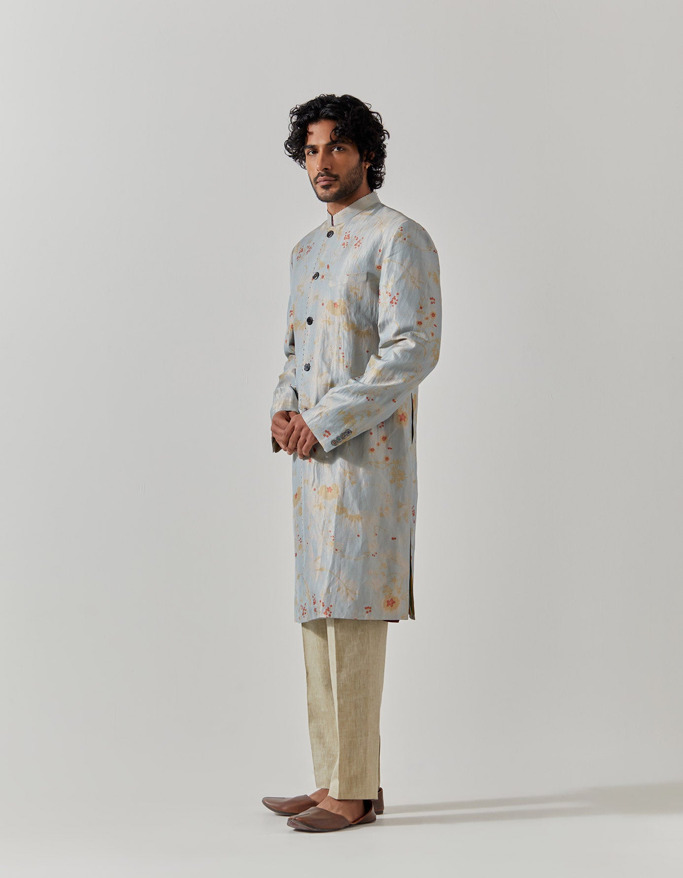 Matrix Jacket Silk Brocade Ice Blue Rainforest - Elegant Asian-Inspired Outerwear for Women | Perfect for Festivals, Cosplay & Special Occasions